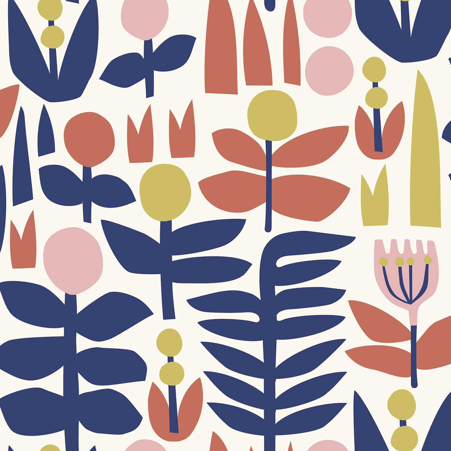 Red a Bit of Folk Flower Peel and Stick Wallpaper - York Wallcoverings - LDS4577 - York Wallcoverings Wallpaper