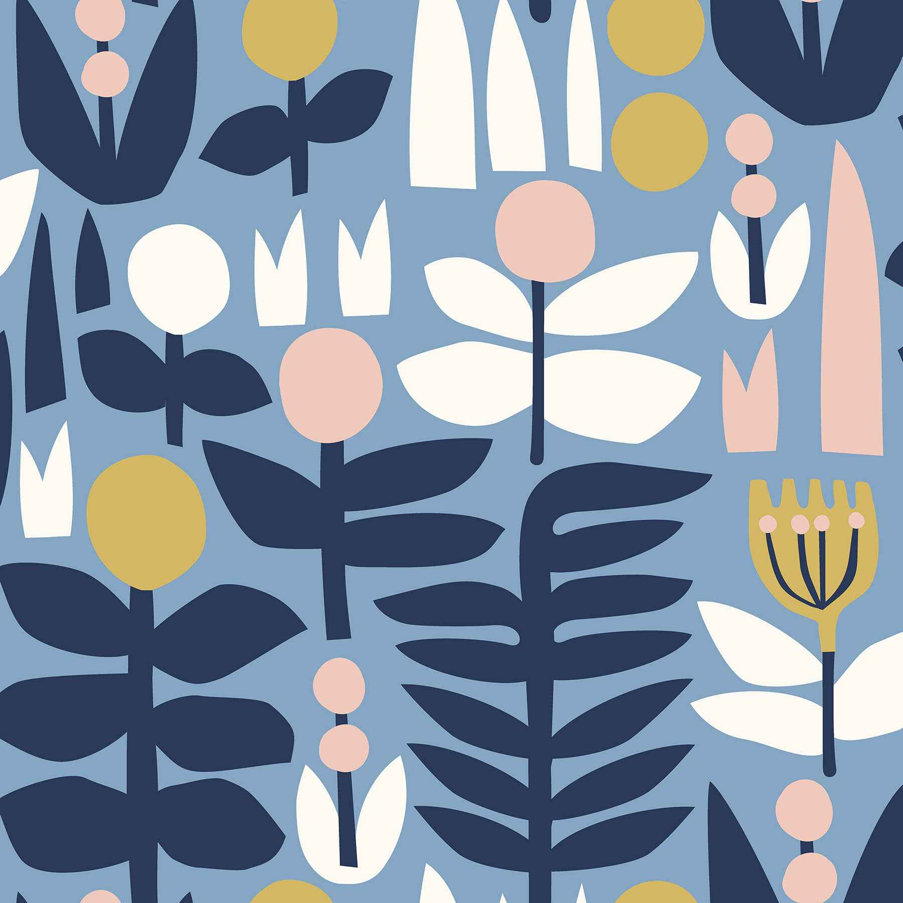 Blue a Bit of Folk Flower Peel and Stick Wallpaper - York Wallcoverings - LDS4579