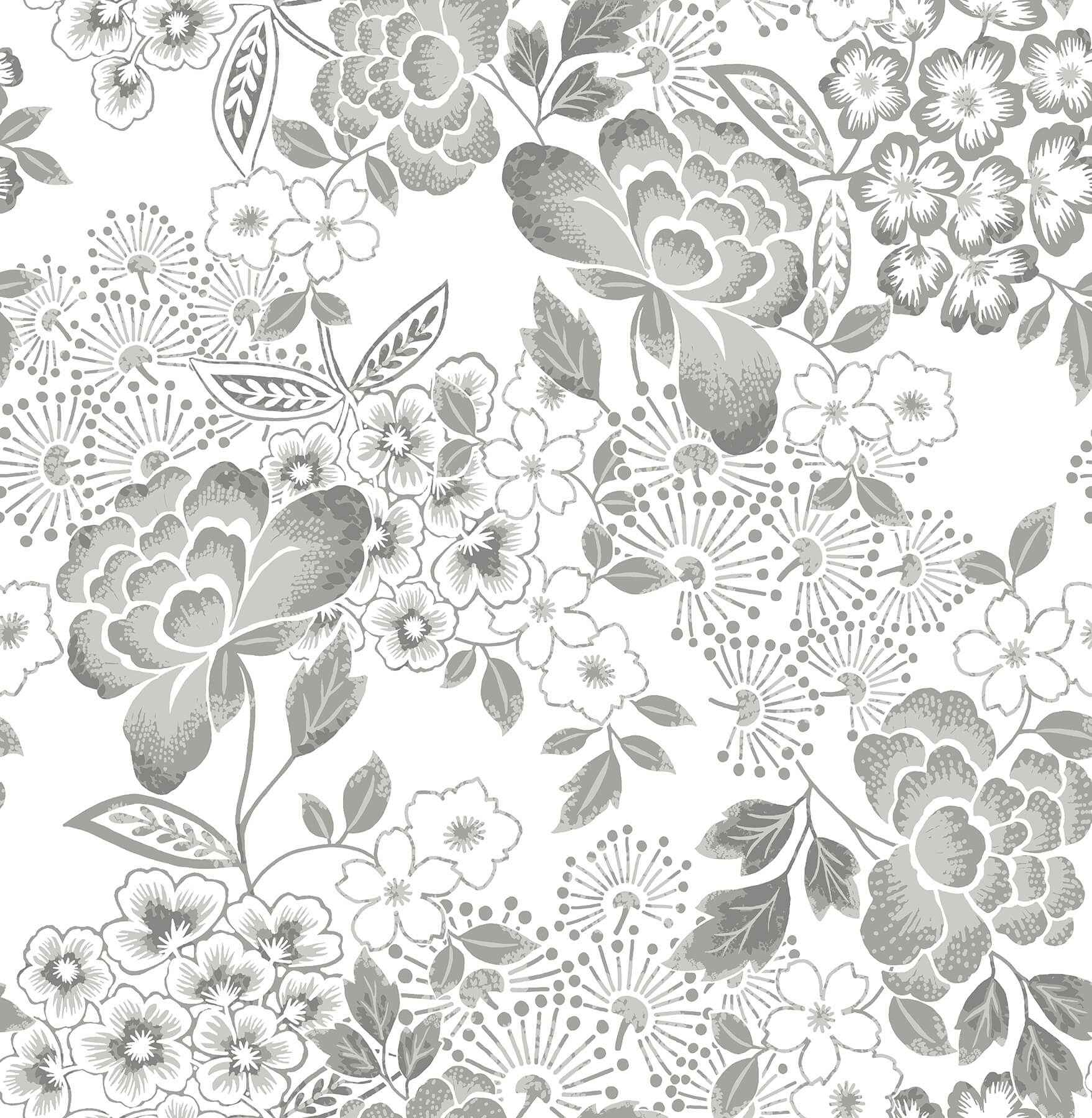 Irina Grey Floral Blooms Wallpaper - York Wallcoverings - 4081-26303
