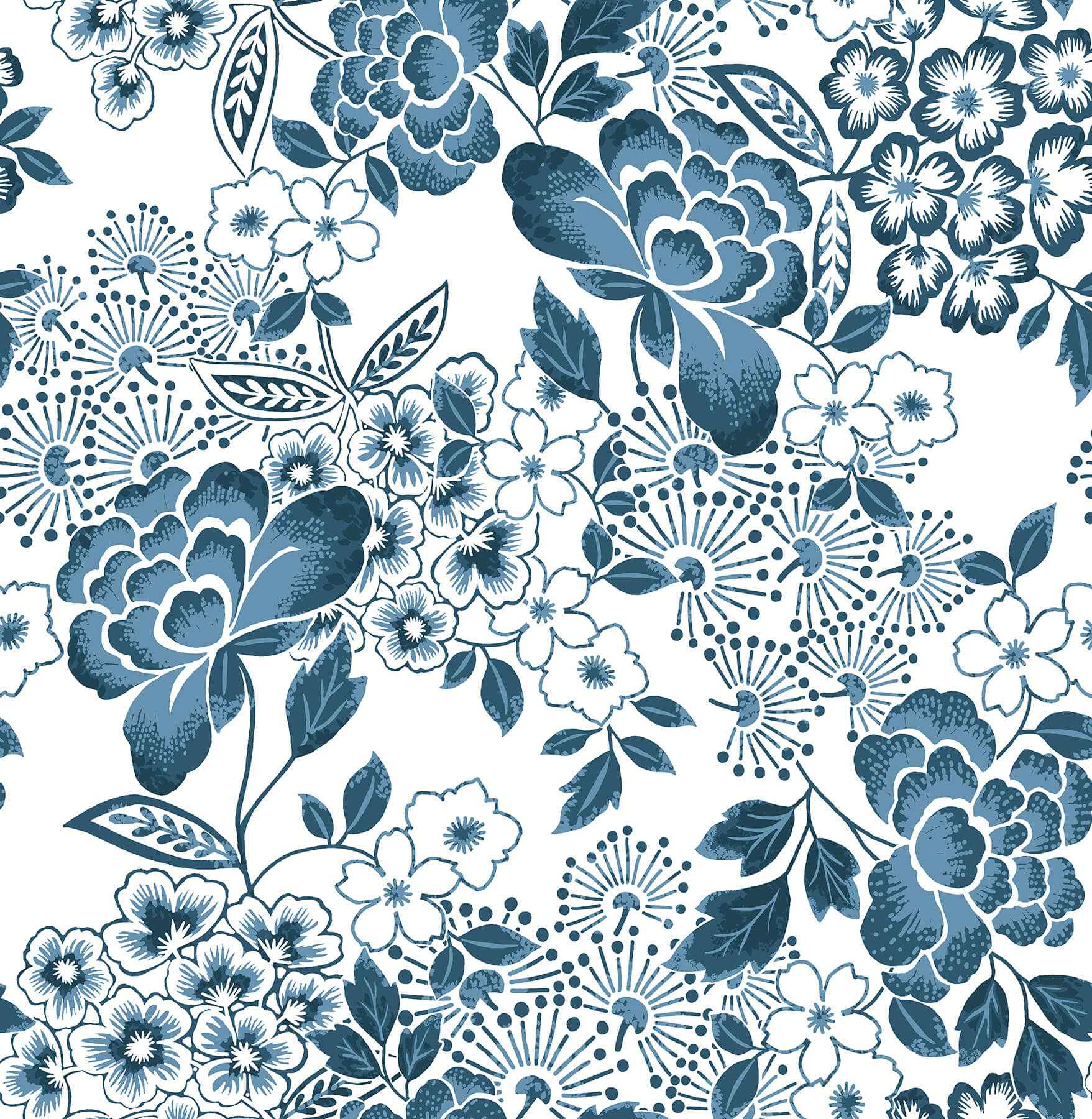 Irina Blue Floral Blooms Wallpaper - York Wallcoverings - 4081-26304