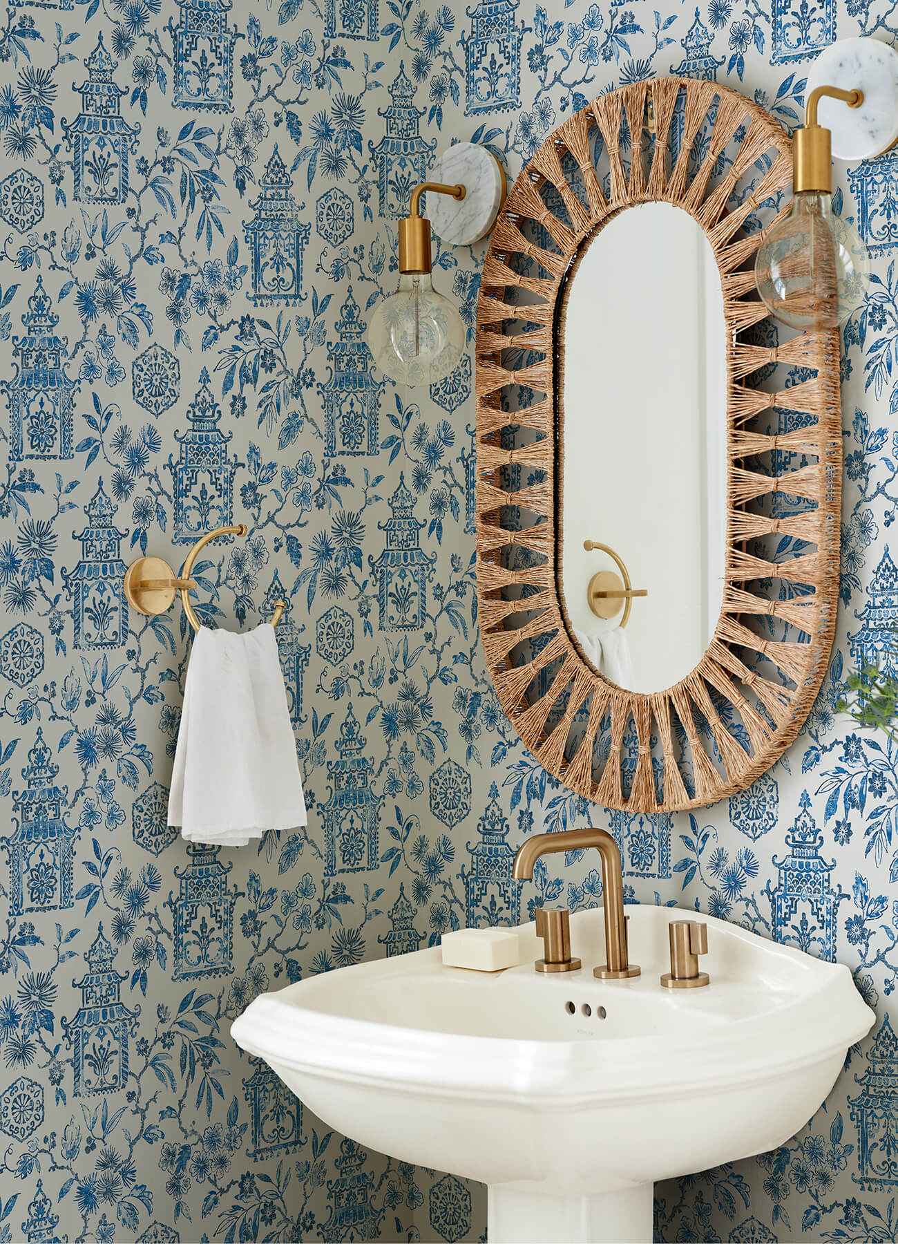 Helaine Blue Pagoda Wallpaper - York Wallcoverings - 4081-26310 - York Wallcoverings Wallpaper