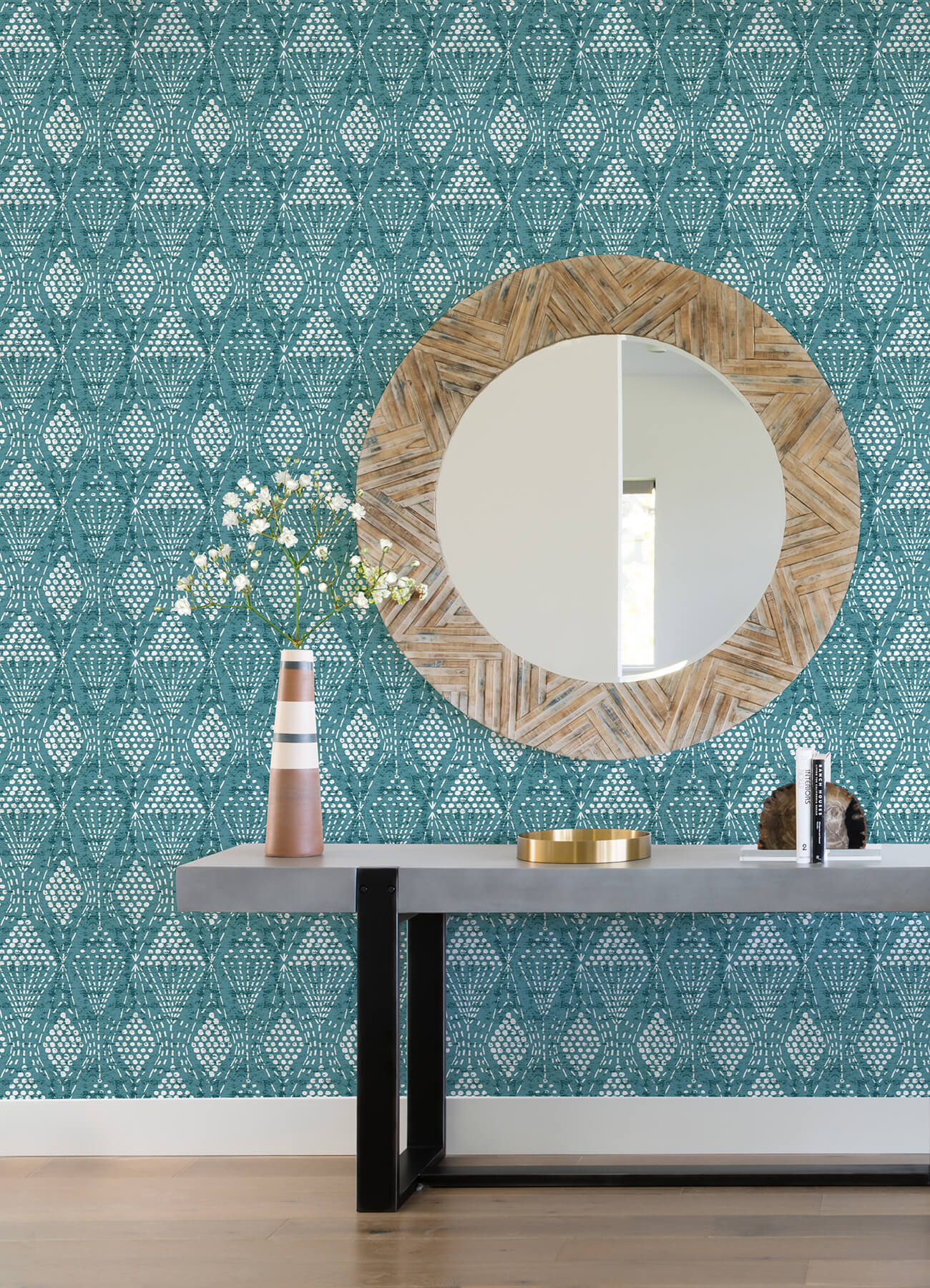 grady-teal-dotted-geometric-wallpaper-york-wallcoverings-4081-26318 - York Wallcoverings Wallpaper