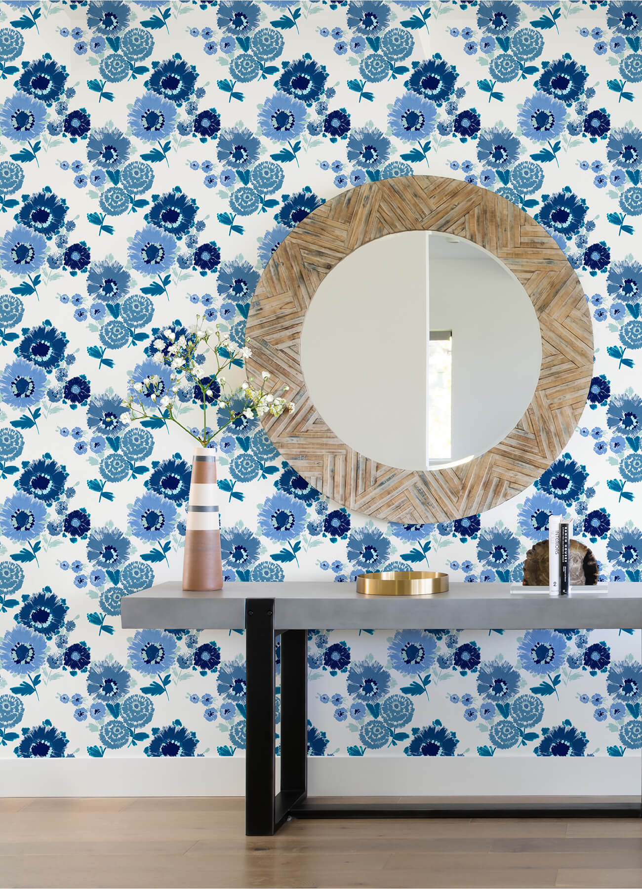 essie-blue-painterly-floral-wallpaper-york-wallcoverings-4081-26324 - York Wallcoverings Wallpaper