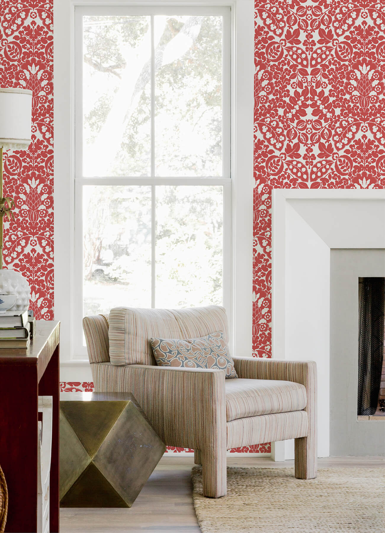 marni-red-fruit-damask-wallpaper-york-wallcoverings-4081-26336 - York Wallcoverings Papel pintado