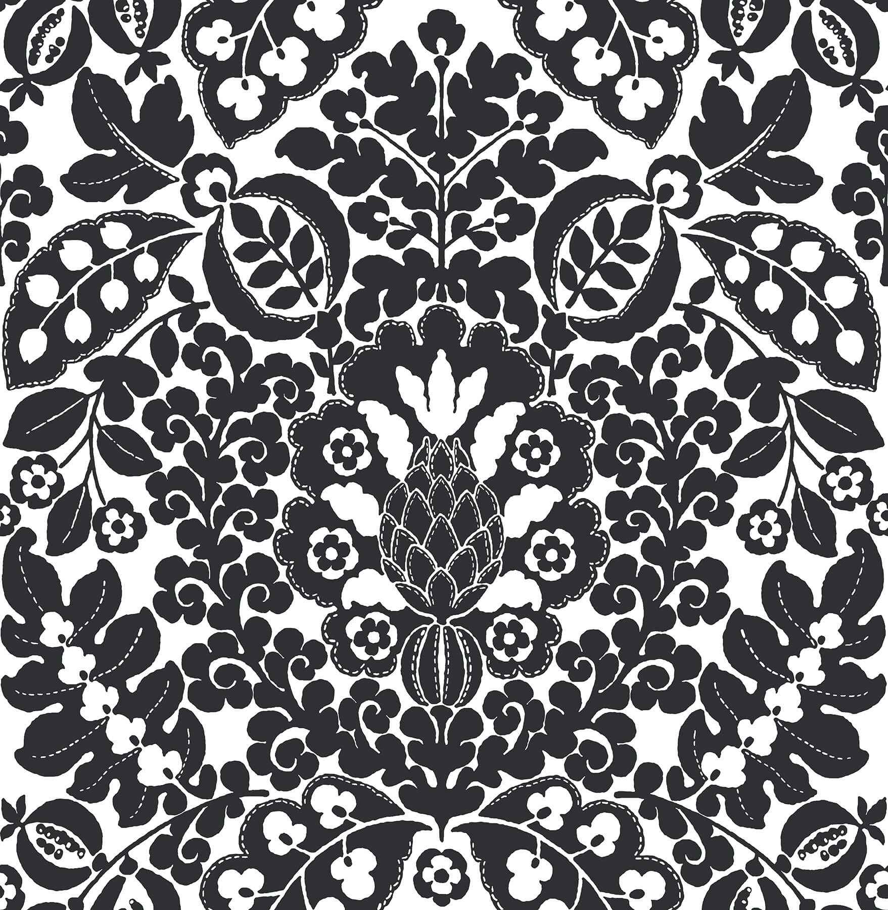 Marni Black Fruit Damask Wallpaper - York Wallcoverings - 4081-26337 - York Wallcoverings Wallpaper