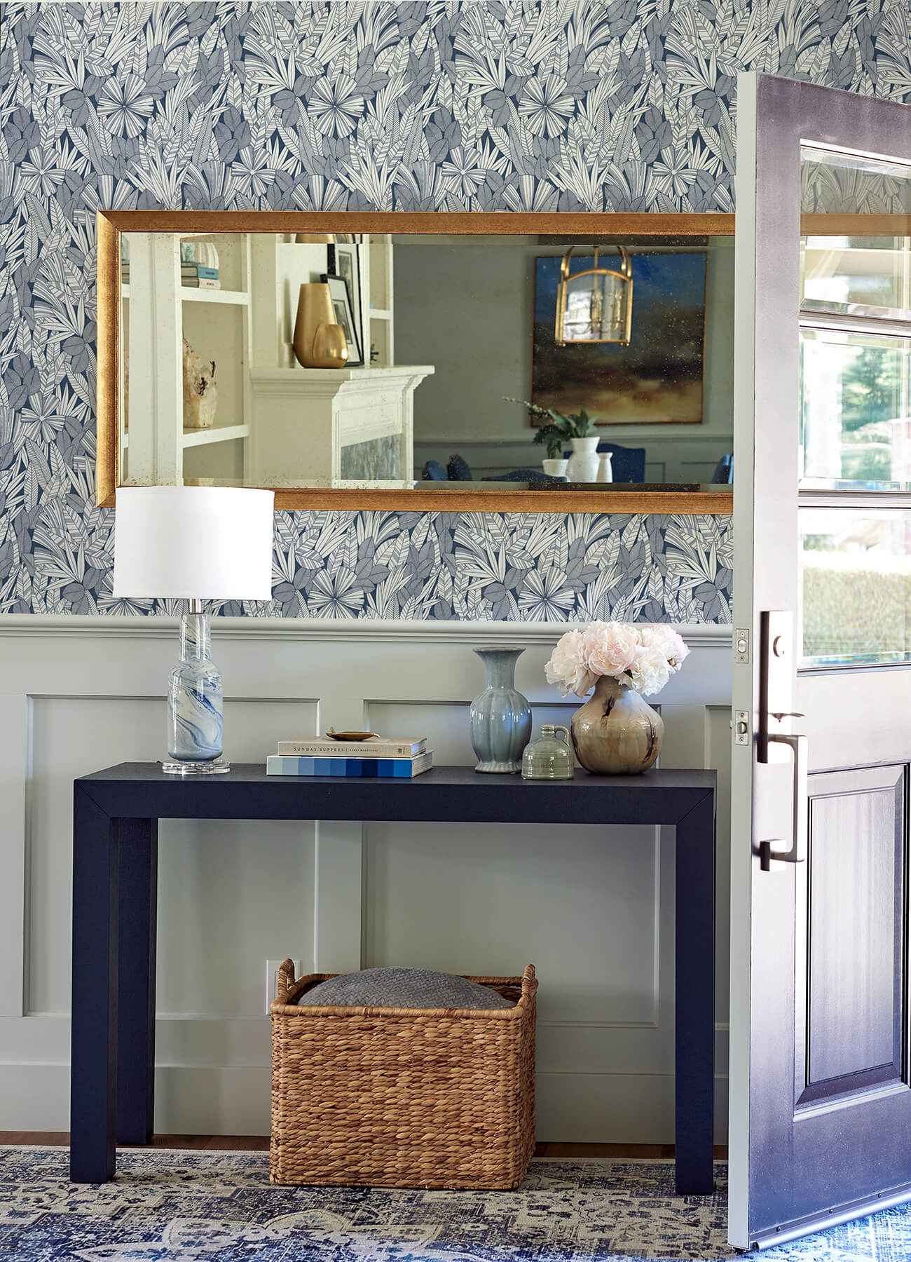 Bannon Blue Leaves Wallpaper - York Wallcoverings - 4081-26342 - York Wallcoverings Wallpaper