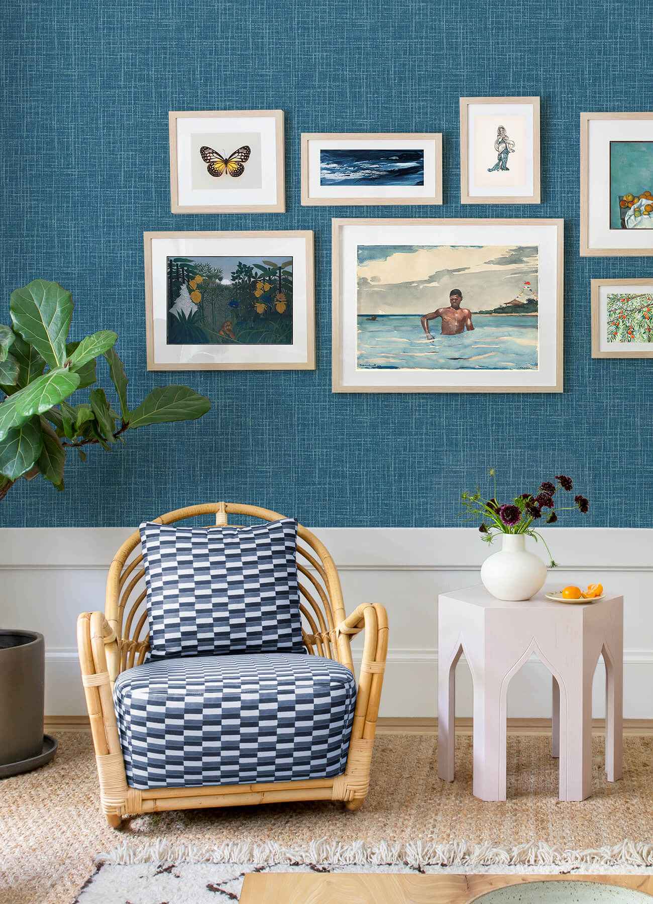 Emerson Teal Faux Linen Wallpaper - York Wallcoverings - 4081-26351 - York Wallcoverings Wallpaper