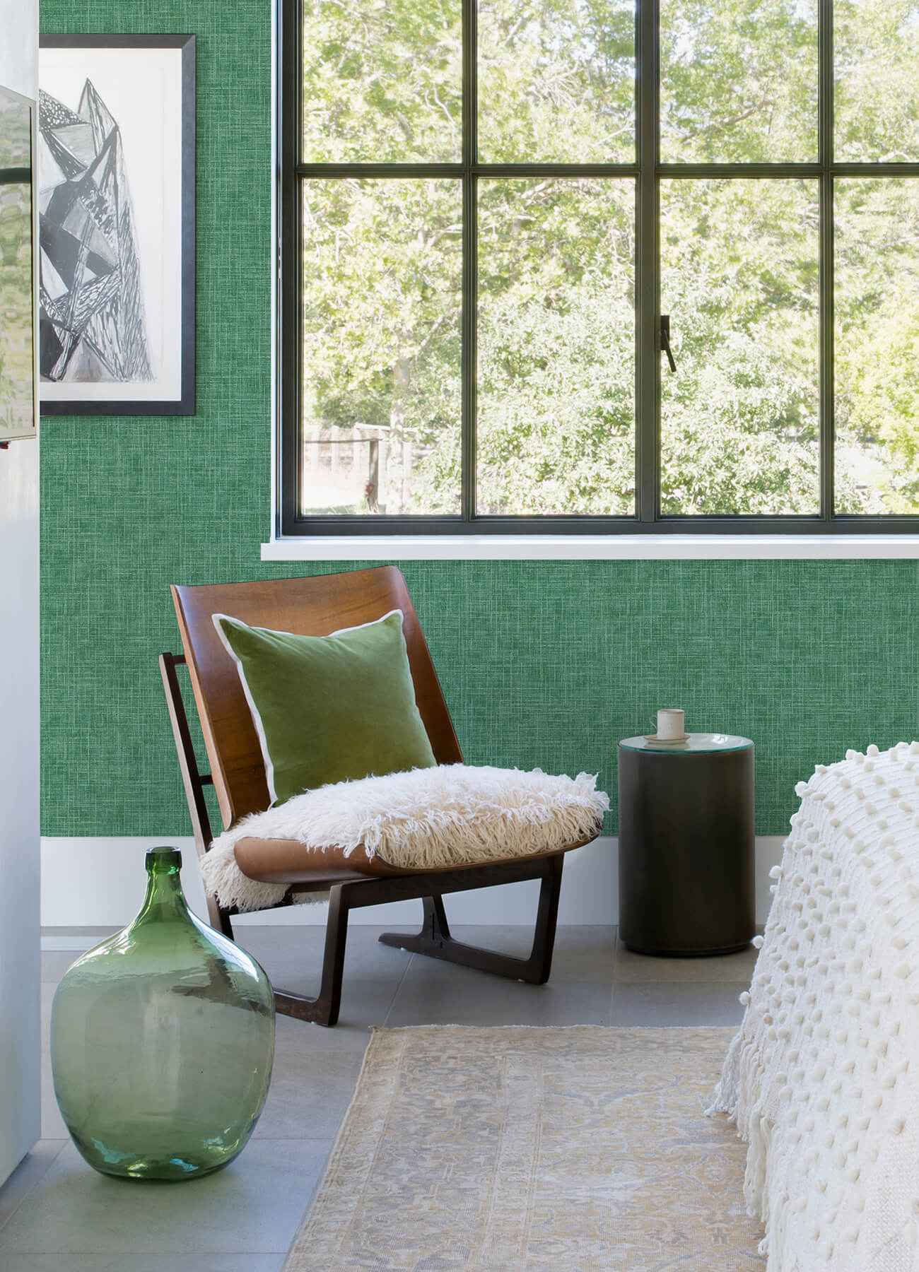 Emerson Green Faux Linen Wallpaper - York Wallcoverings - 4081-26353 - York Wallcoverings Wallpaper