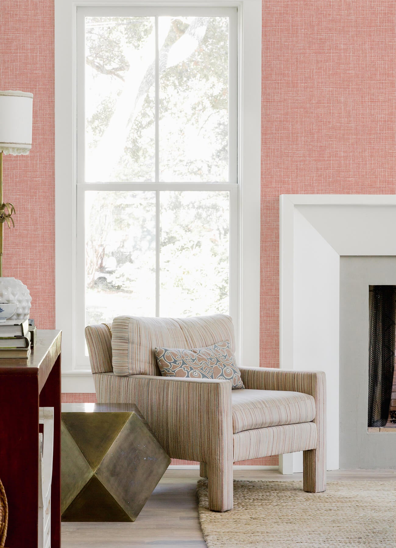 emerson-coral-faux-linen-wallpaper-york-wallcoverings-4081-26355 - York Wallcoverings Wallpaper