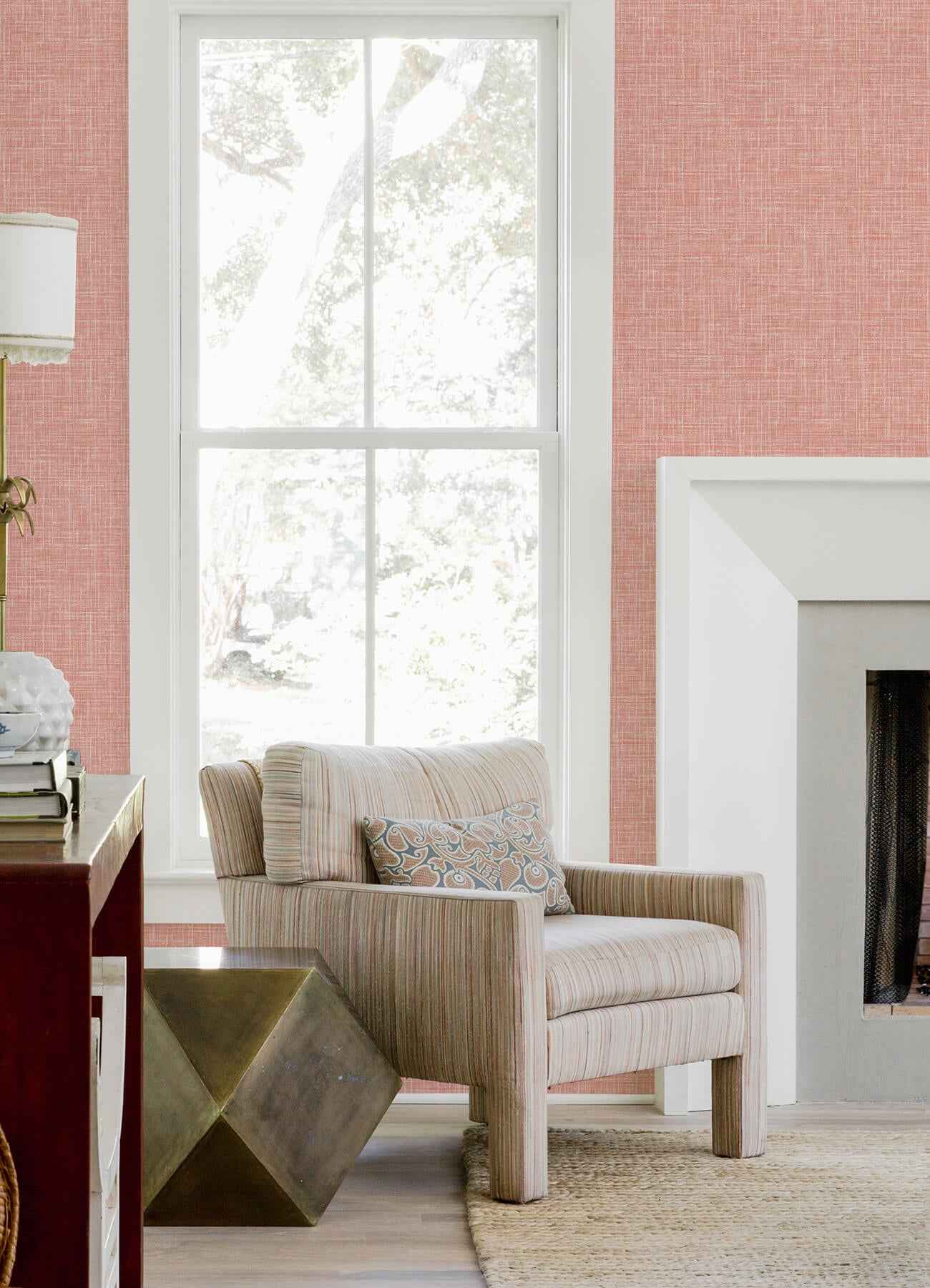 Emerson Coral Faux Linen Wallpaper - York Wallcoverings - 4081-26355 - York Wallcoverings Wallpaper