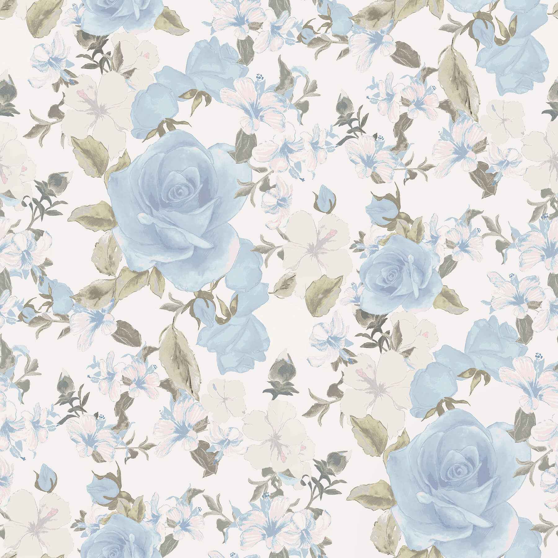 Sunset Harbor Rose Bella Lina Blue Roses & White Flowers Wallpaper - York Wallcoverings - AST4656