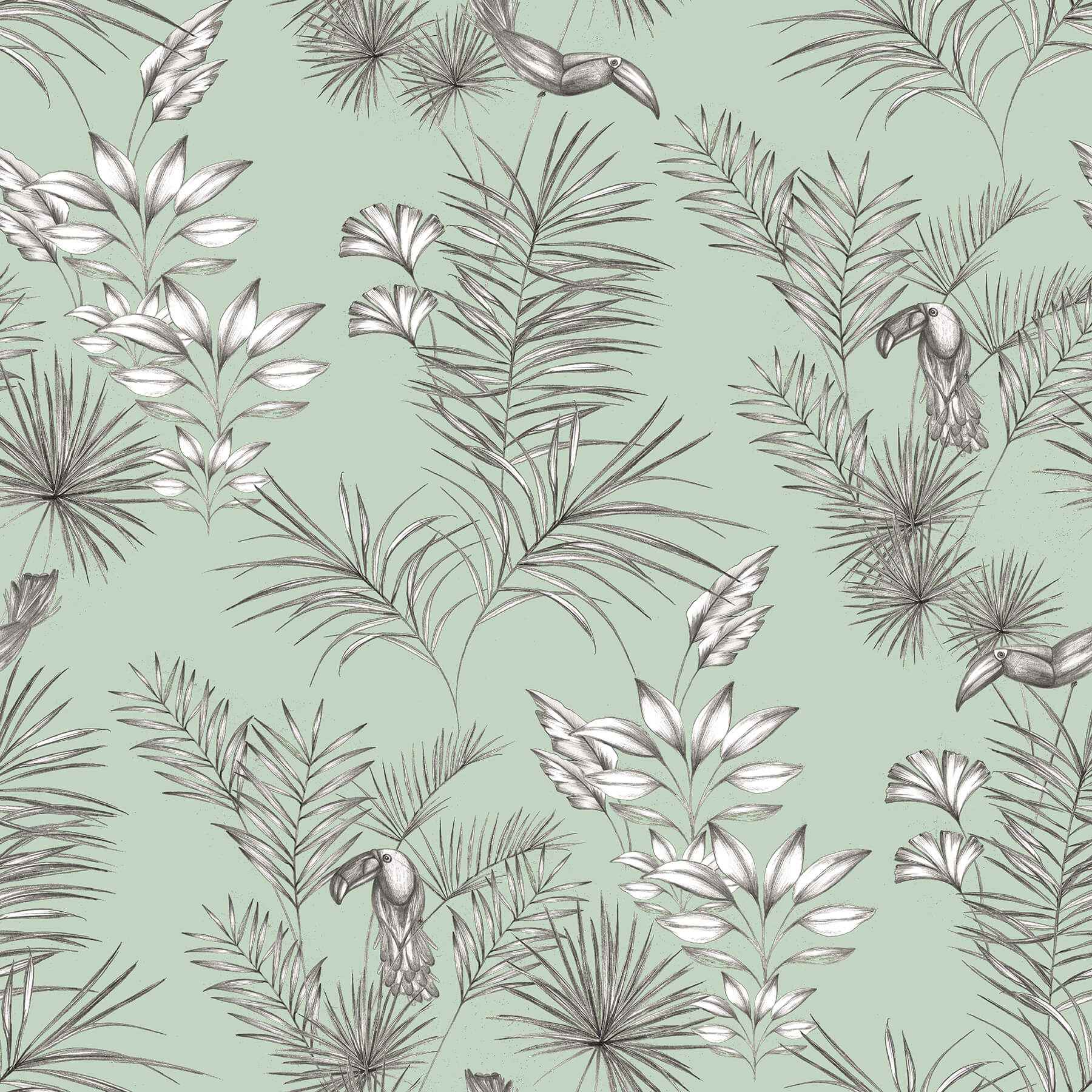 Shelly Mint Toucan Toile Wallpaper - York Wallcoverings - WLD53113W