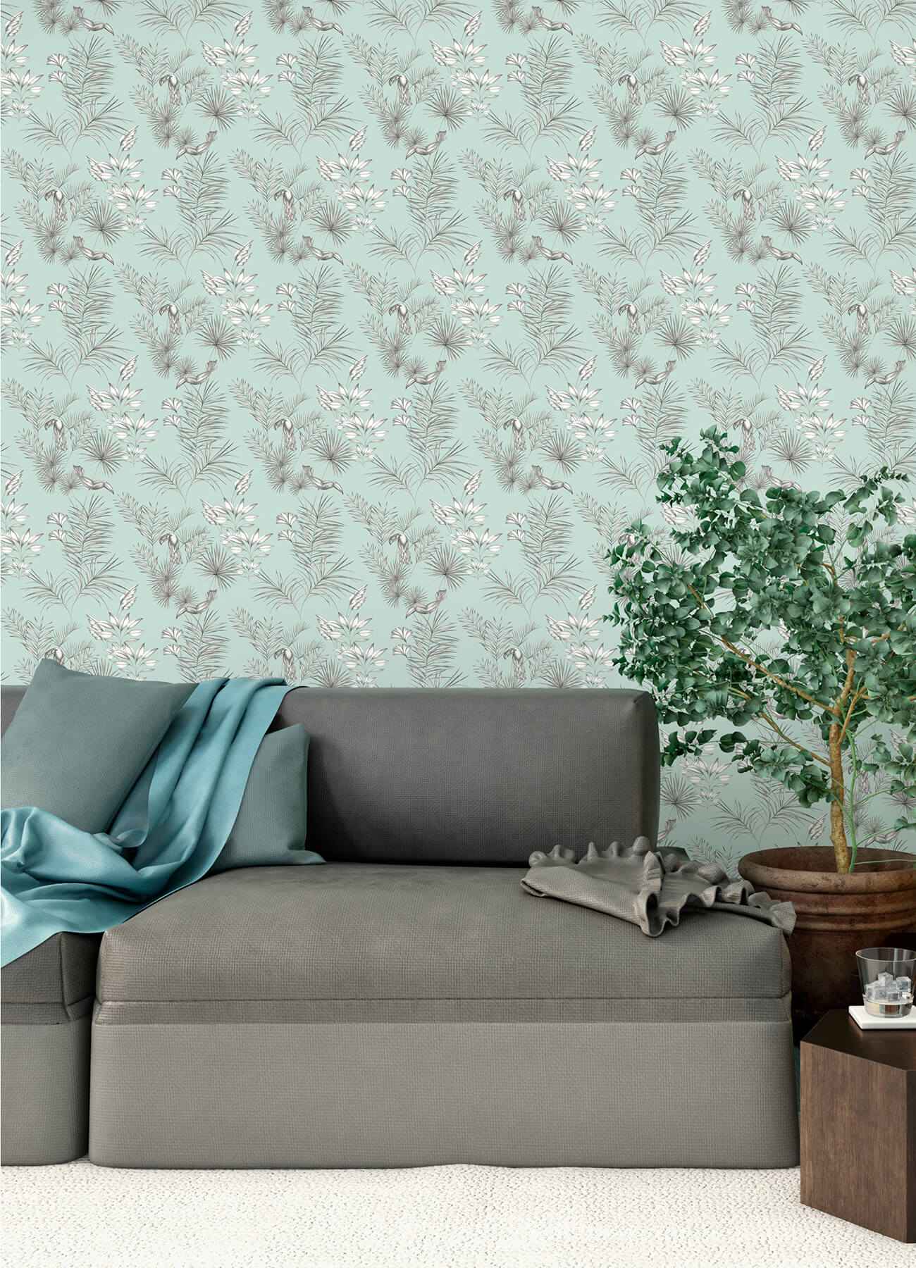 Shelly Mint Toucan Toile Wallpaper - York Wallcoverings - WLD53113W - York Wallcoverings Wallpaper