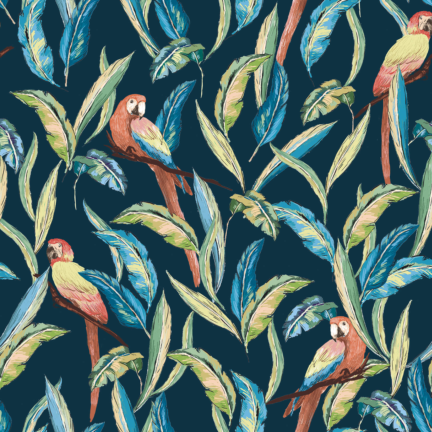 timor-indigo-parrot-wallpaper-york-wallcoverings-wld53117w - York Wallcoverings Wallpaper