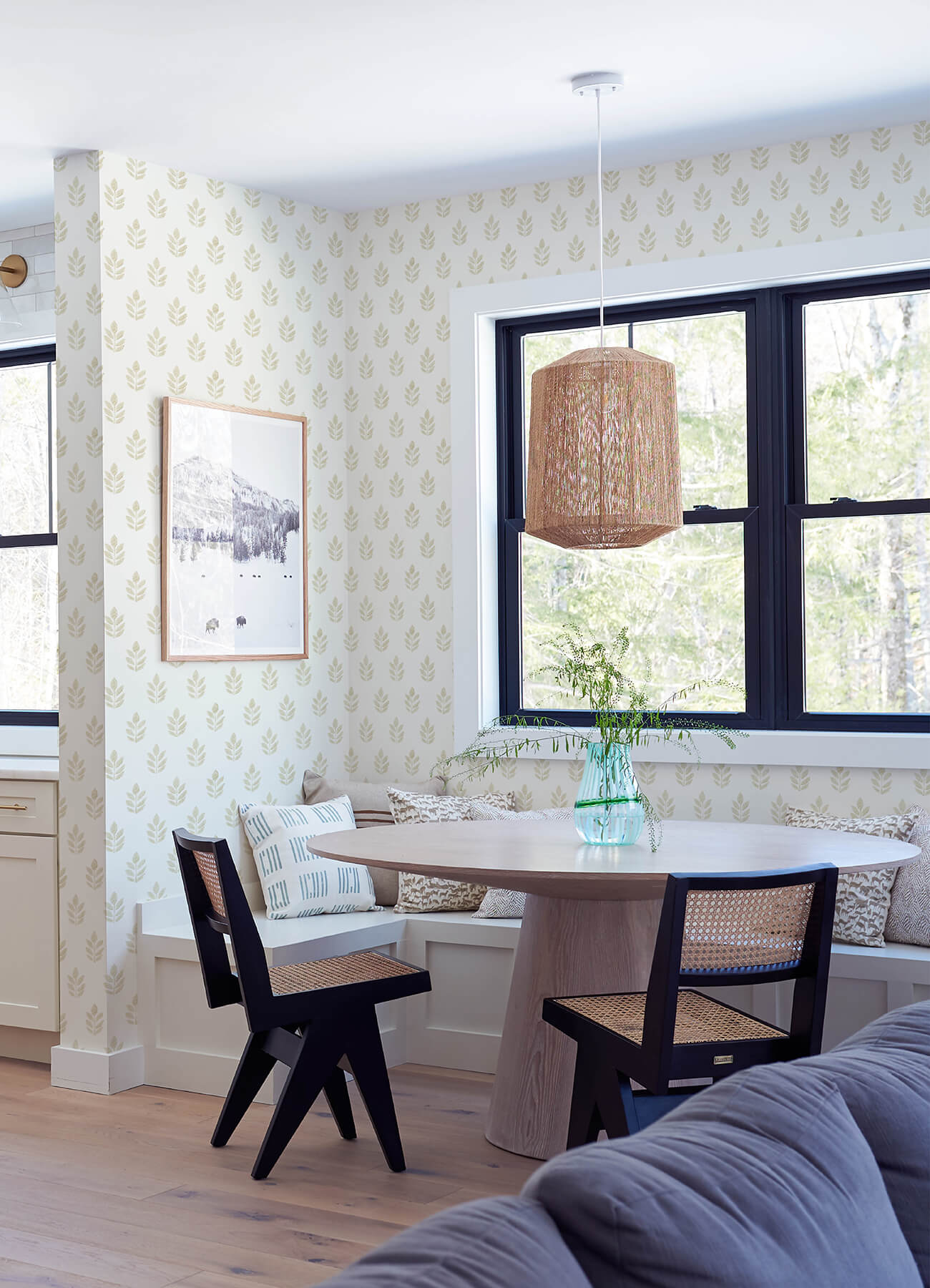ervic-blue-leaf-block-print-wallpaper-york-wallcoverings-3122-11305 - York Wallcoverings Wallpaper