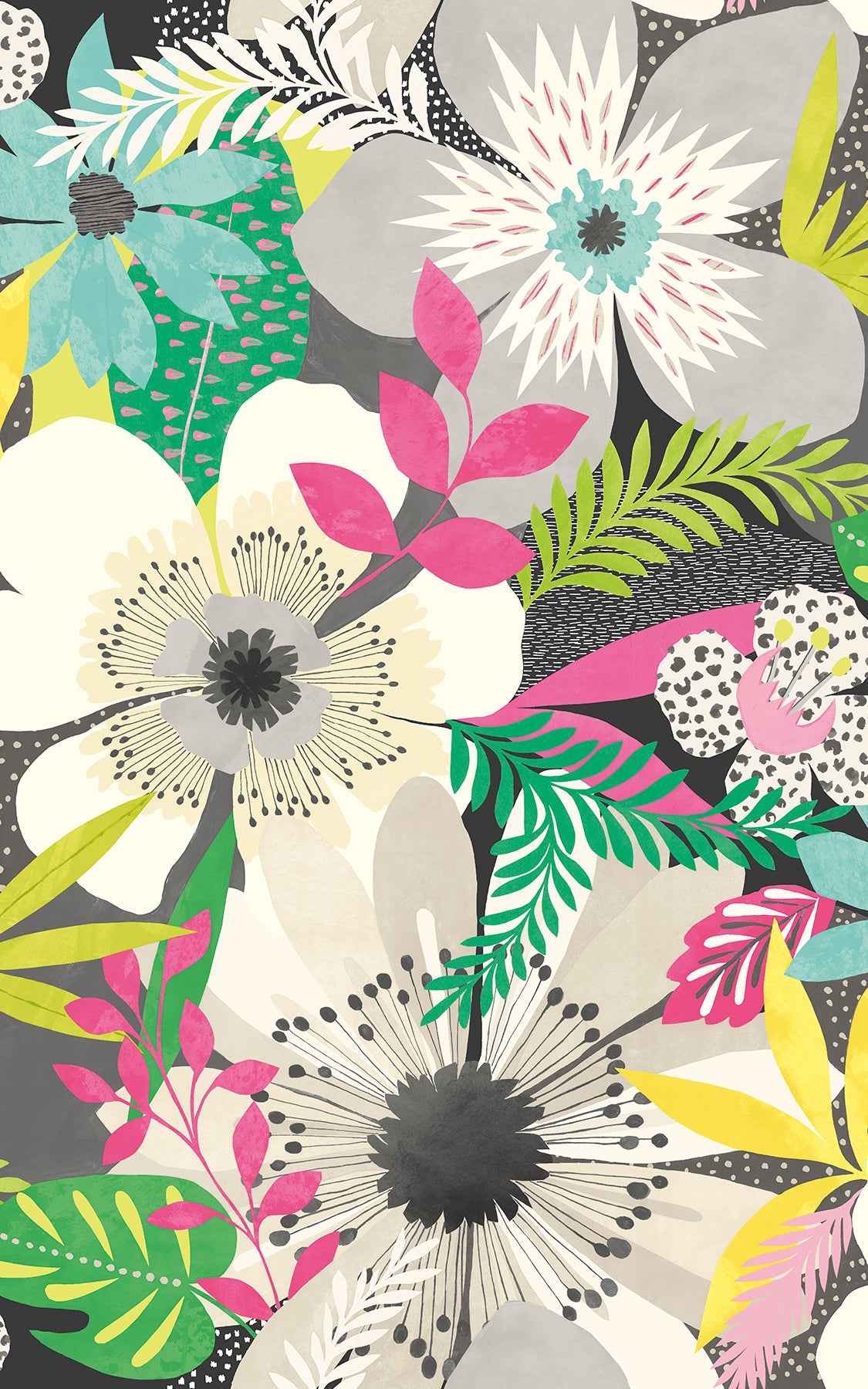 Janis Charcoal Floral Riot Wallpaper - York Wallcoverings - CEP50101W - York Wallcoverings Wallpaper