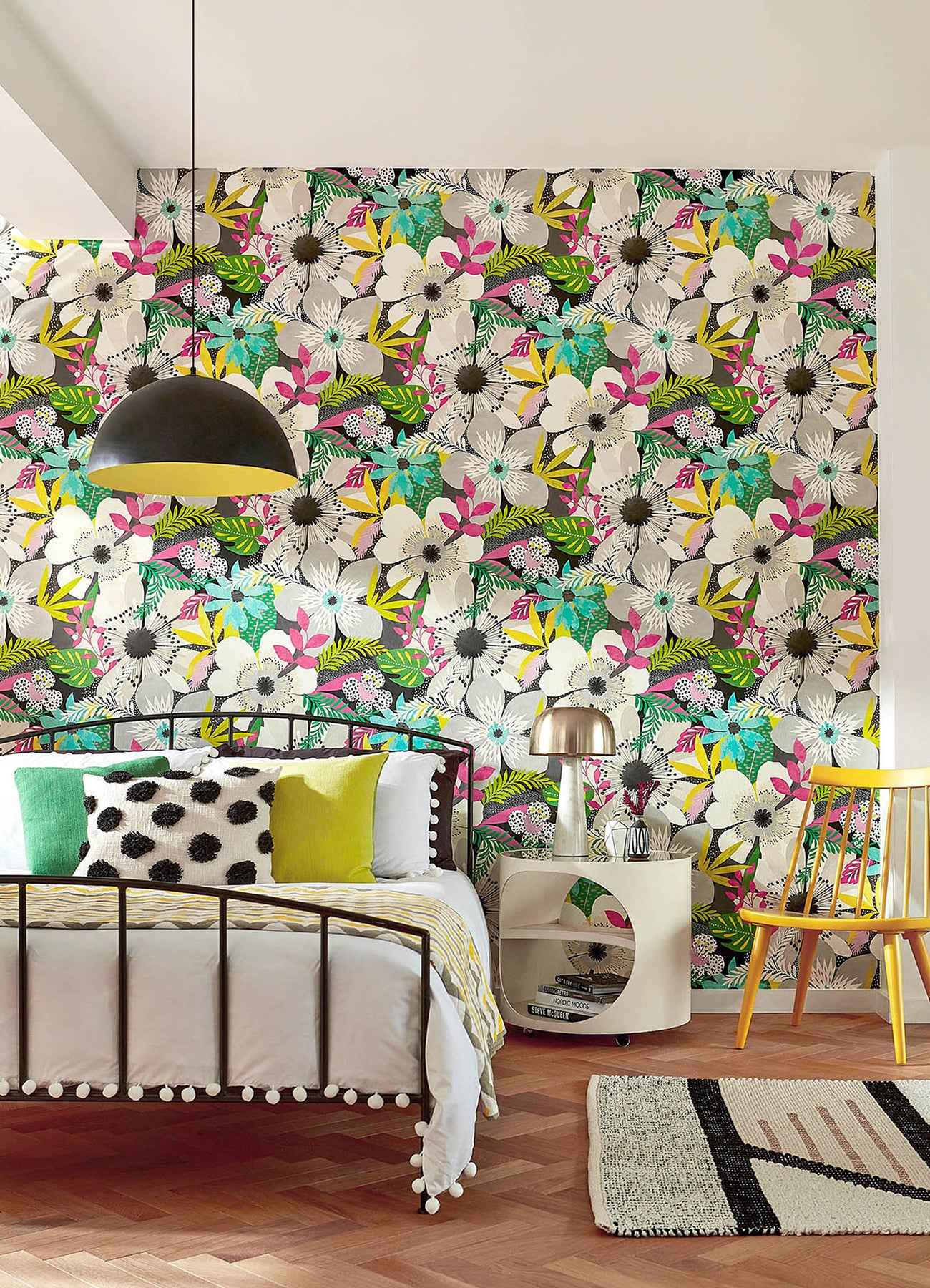 Janis Charcoal Floral Riot Wallpaper - York Wallcoverings - CEP50101W - York Wallcoverings Wallpaper