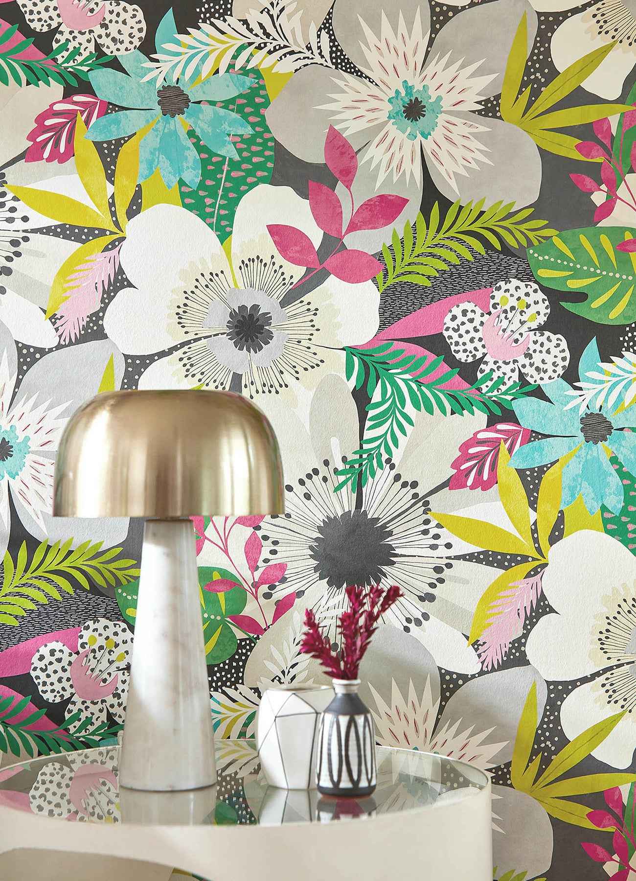 Janis Charcoal Floral Riot Wallpaper - York Wallcoverings - CEP50101W - York Wallcoverings Wallpaper