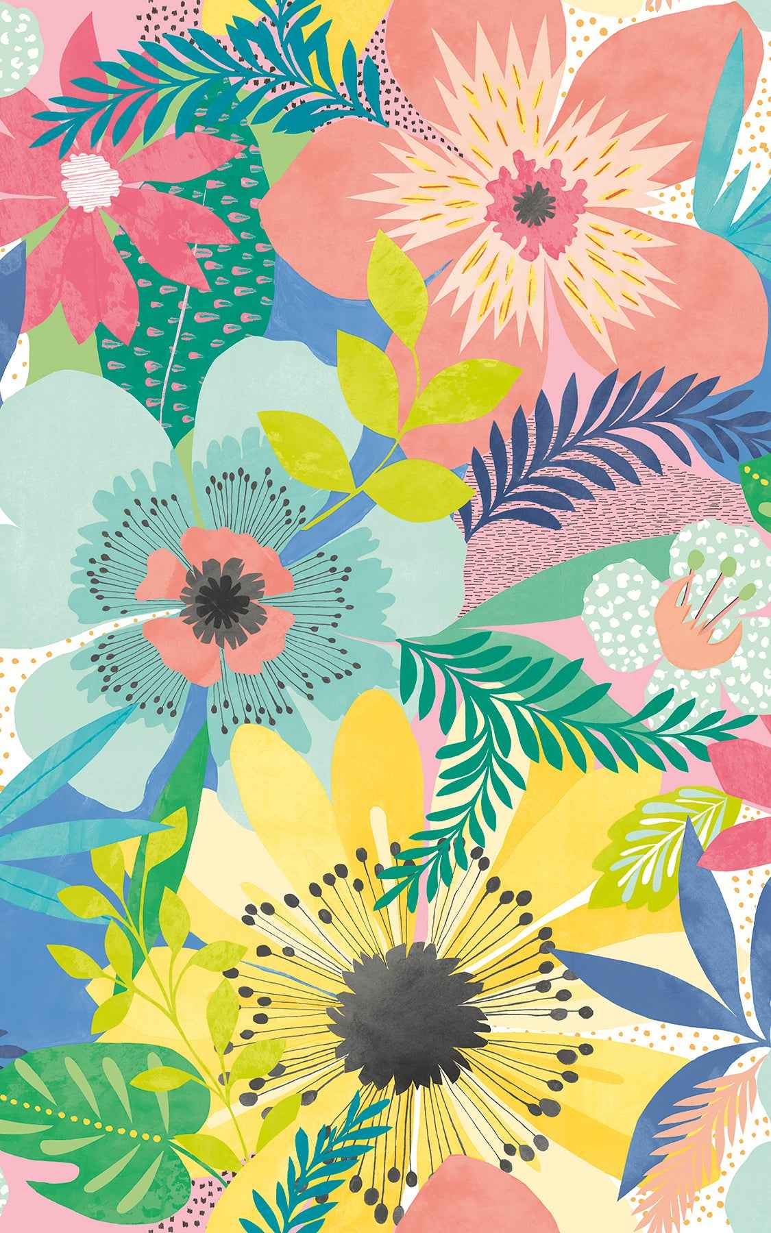 Janis Pastel Floral Riot Wallpaper - York Wallcoverings - CEP50103W