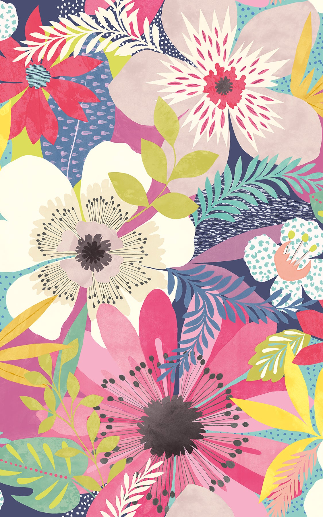 janis-raspberry-floral-riot-wallpaper-york-wallcoverings-cep50106w - York Wallcoverings Wallpaper