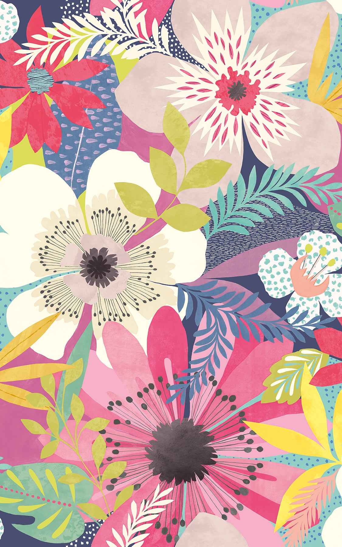 Janis Raspberry Floral Riot Wallpaper - York Wallcoverings - CEP50106W