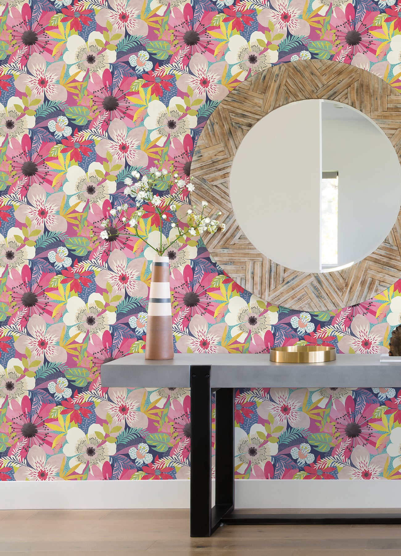 janis-raspberry-floral-riot-wallpaper-york-wallcoverings-cep50106w - York Wallcoverings Wallpaper