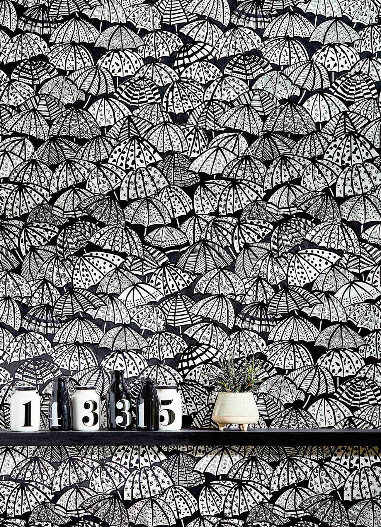 Dara Black Jolly Brollies Wallpaper - York Wallcoverings - CEP50113W - York Wallcoverings Wallpaper