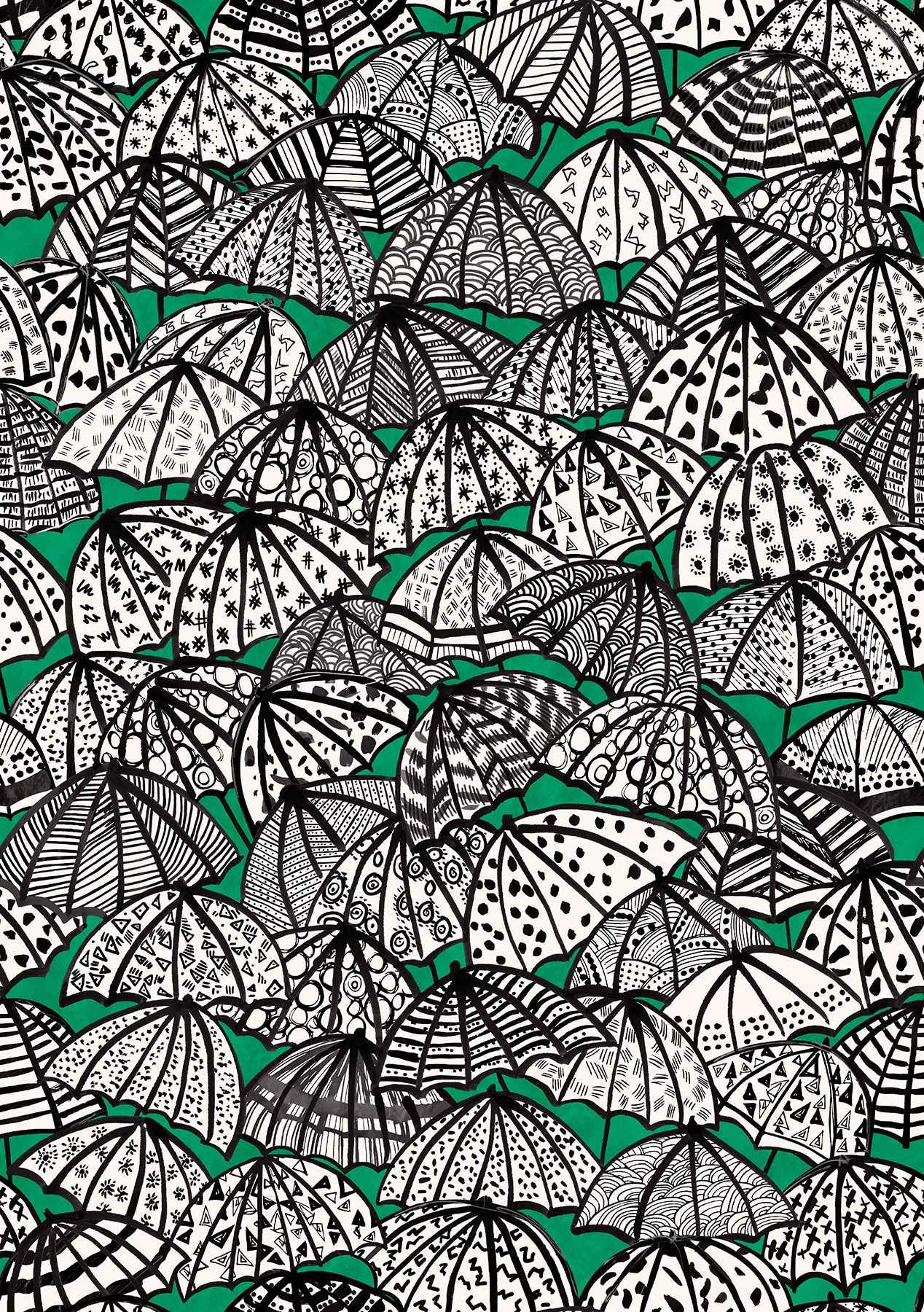 Dara Green Jolly Brollies Wallpaper - York Wallcoverings - CEP50114W - York Wallcoverings Wallpaper