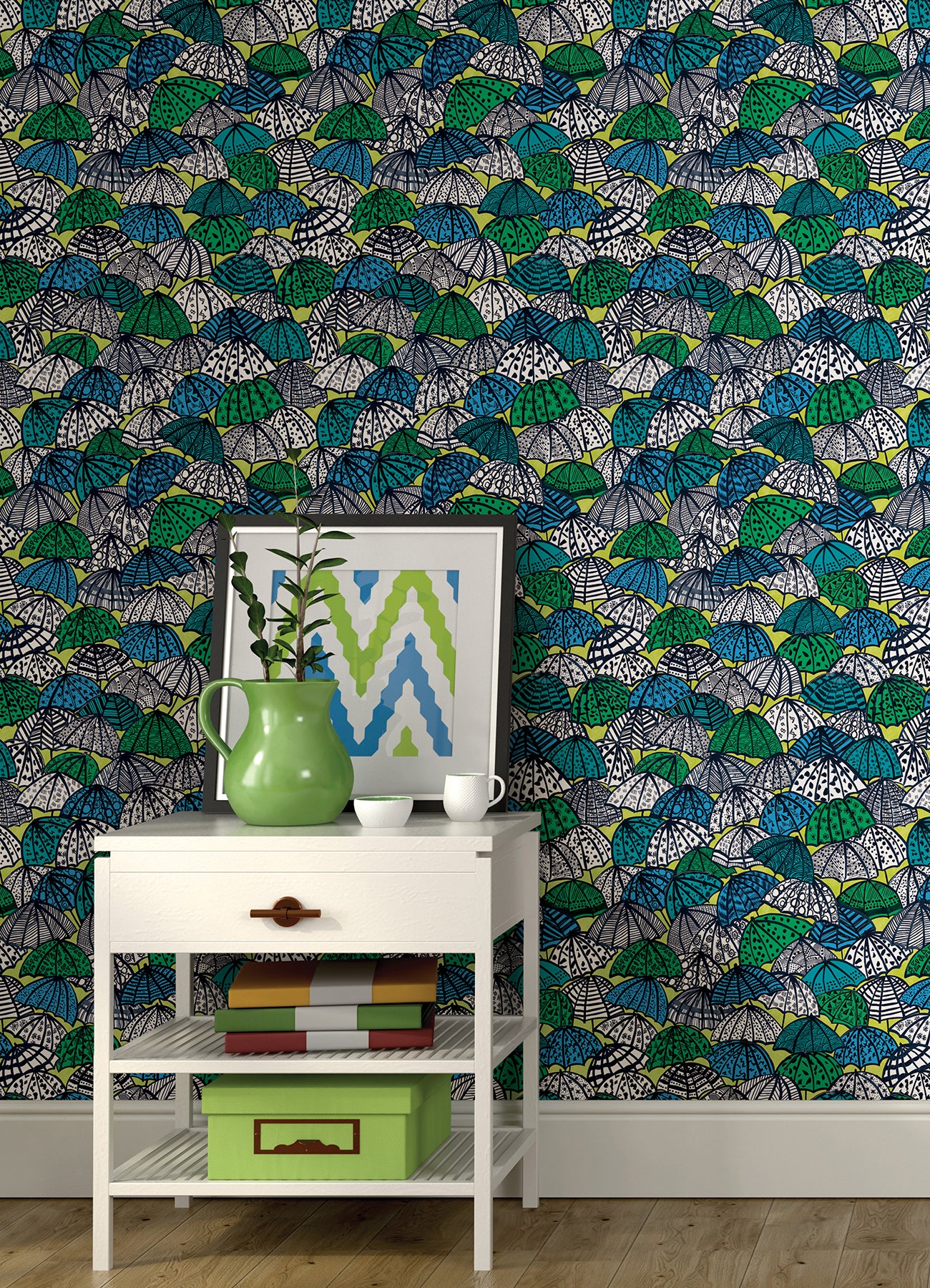dara-chartreuse-jolly-brollies-wallpaper-york-wallcoverings-cep50117w - York Wallcoverings Wallpaper
