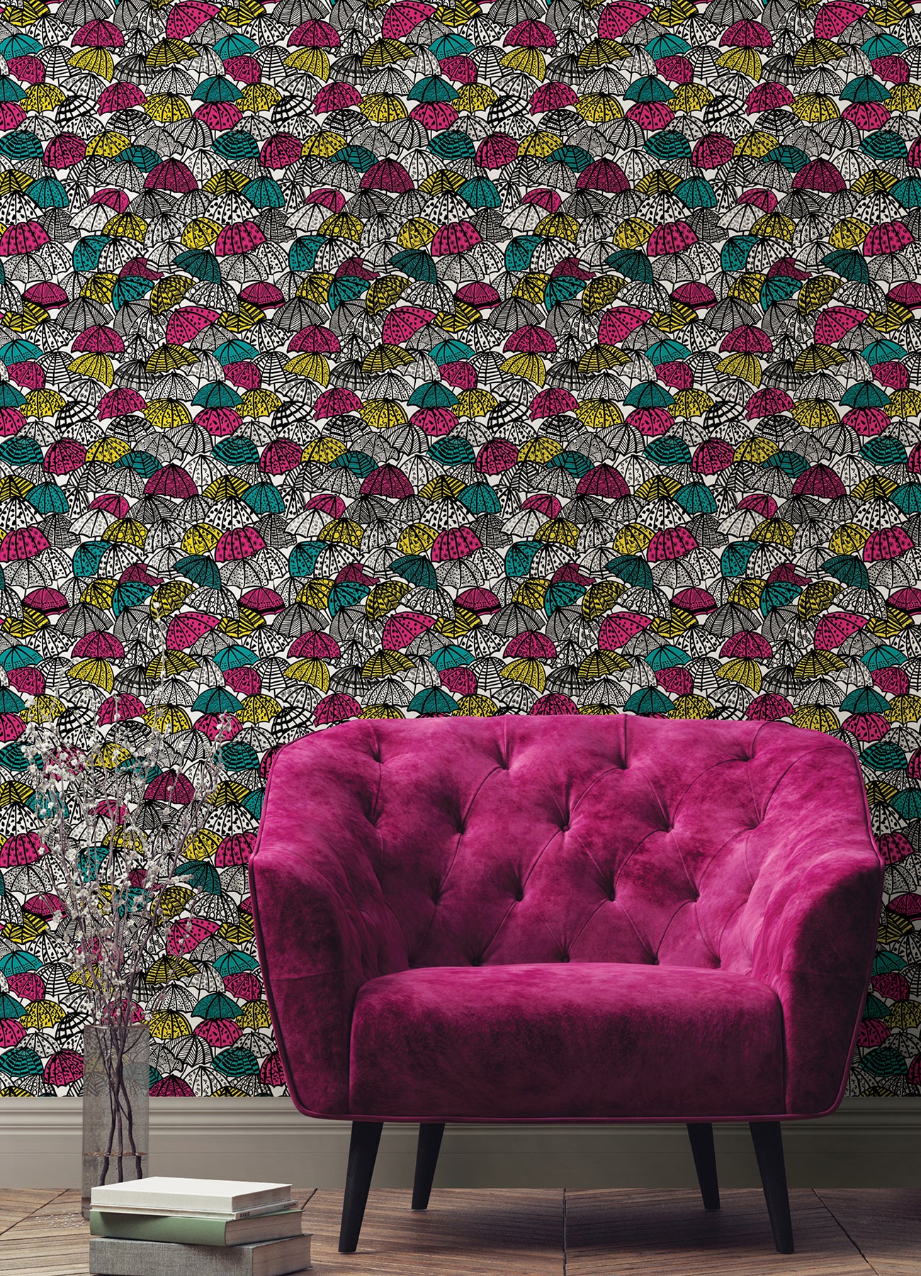 dara-fuschia-jolly-brollies-wallpaper-york-wallcoverings-cep50118w - York Wallcoverings Wallpaper