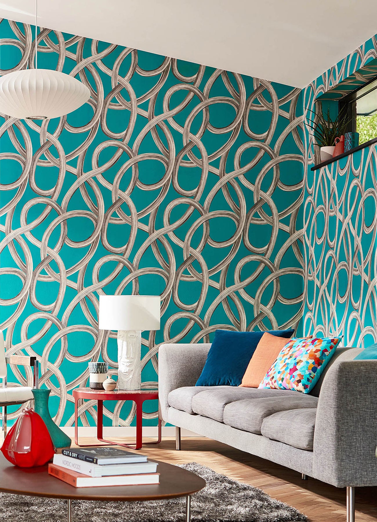 calix-turquoise-twisted-geo-wallpaper-york-wallcoverings-cep50124w - York Wallcoverings Wallpaper