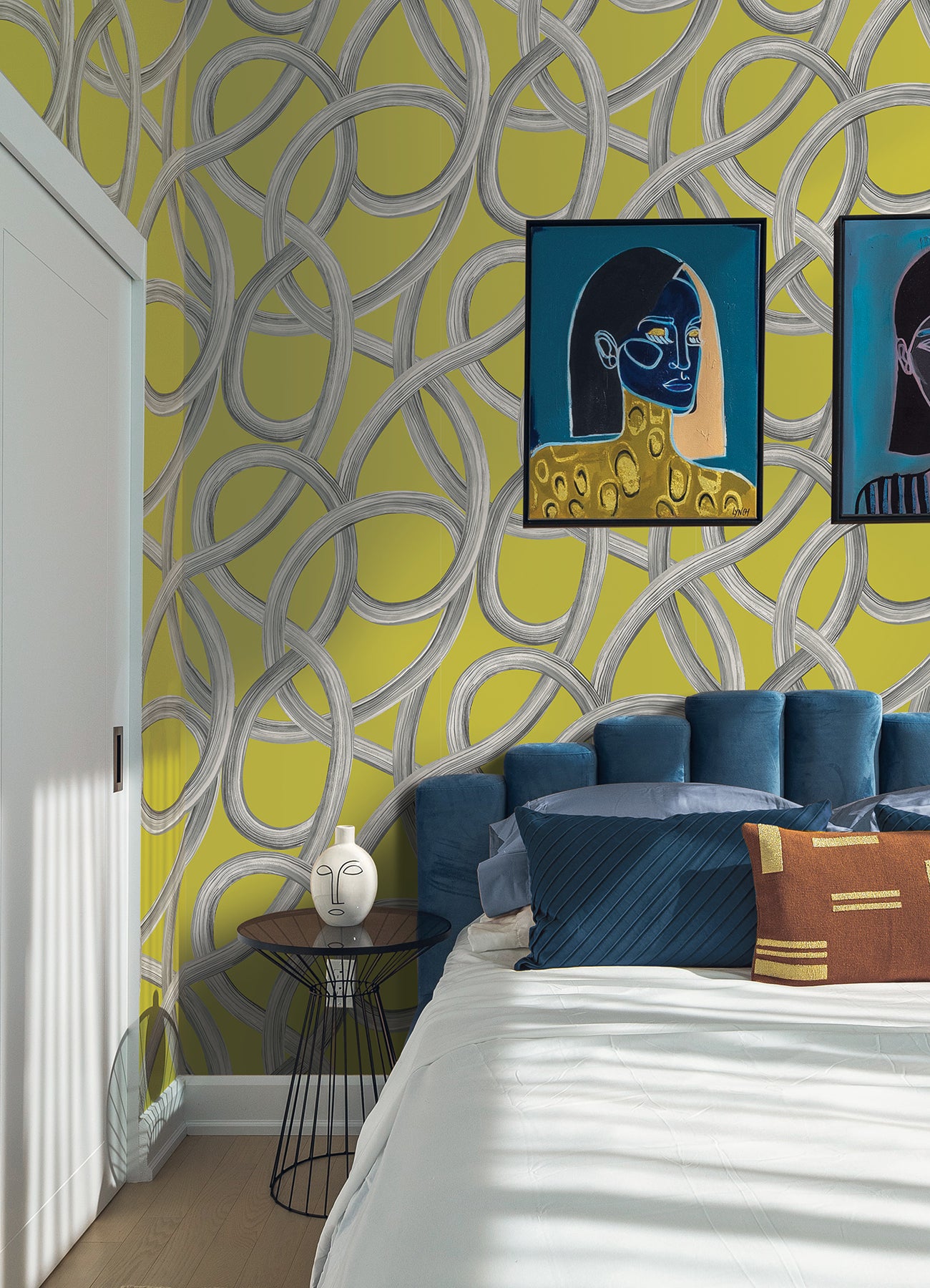 calix-chartreuse-twisted-geo-wallpaper-york-wallcoverings-cep50125w - York Wallcoverings Wallpaper