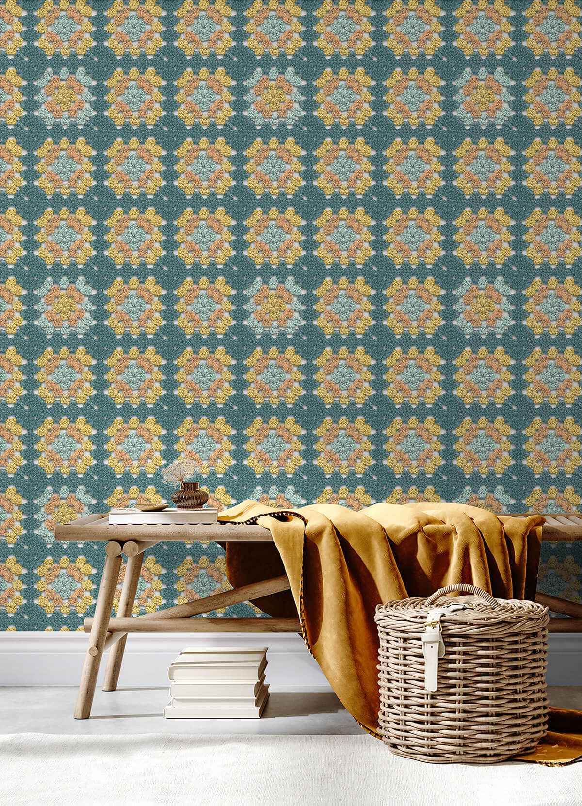 maud-teal-crochet-geometric-wallpaper-york-wallcoverings-3124-13862 - York Wallcoverings Wallpaper