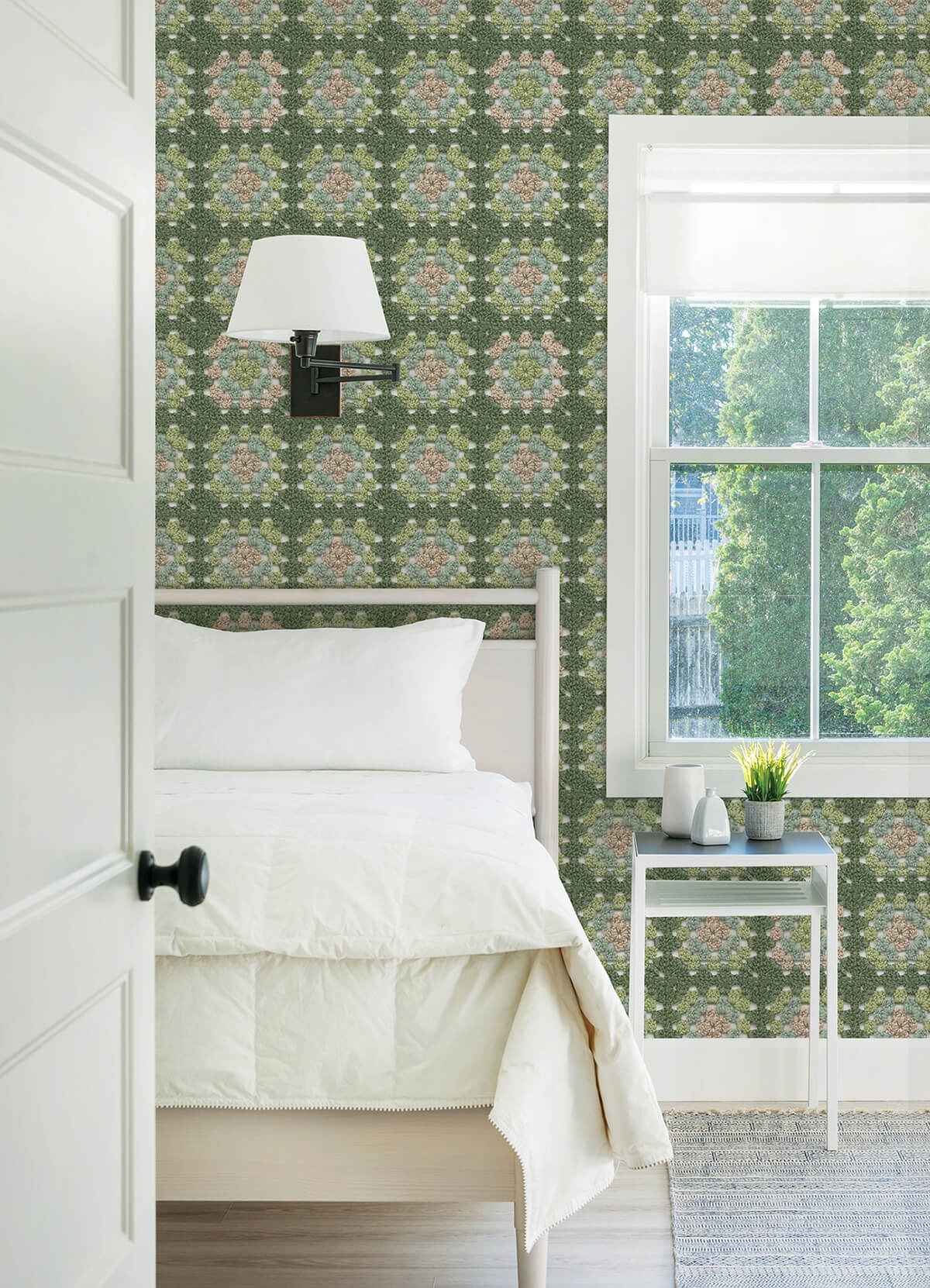 Maud Green Crochet Geometric Wallpaper - York Wallcoverings - 3124-13863 - York Wallcoverings Wallpaper