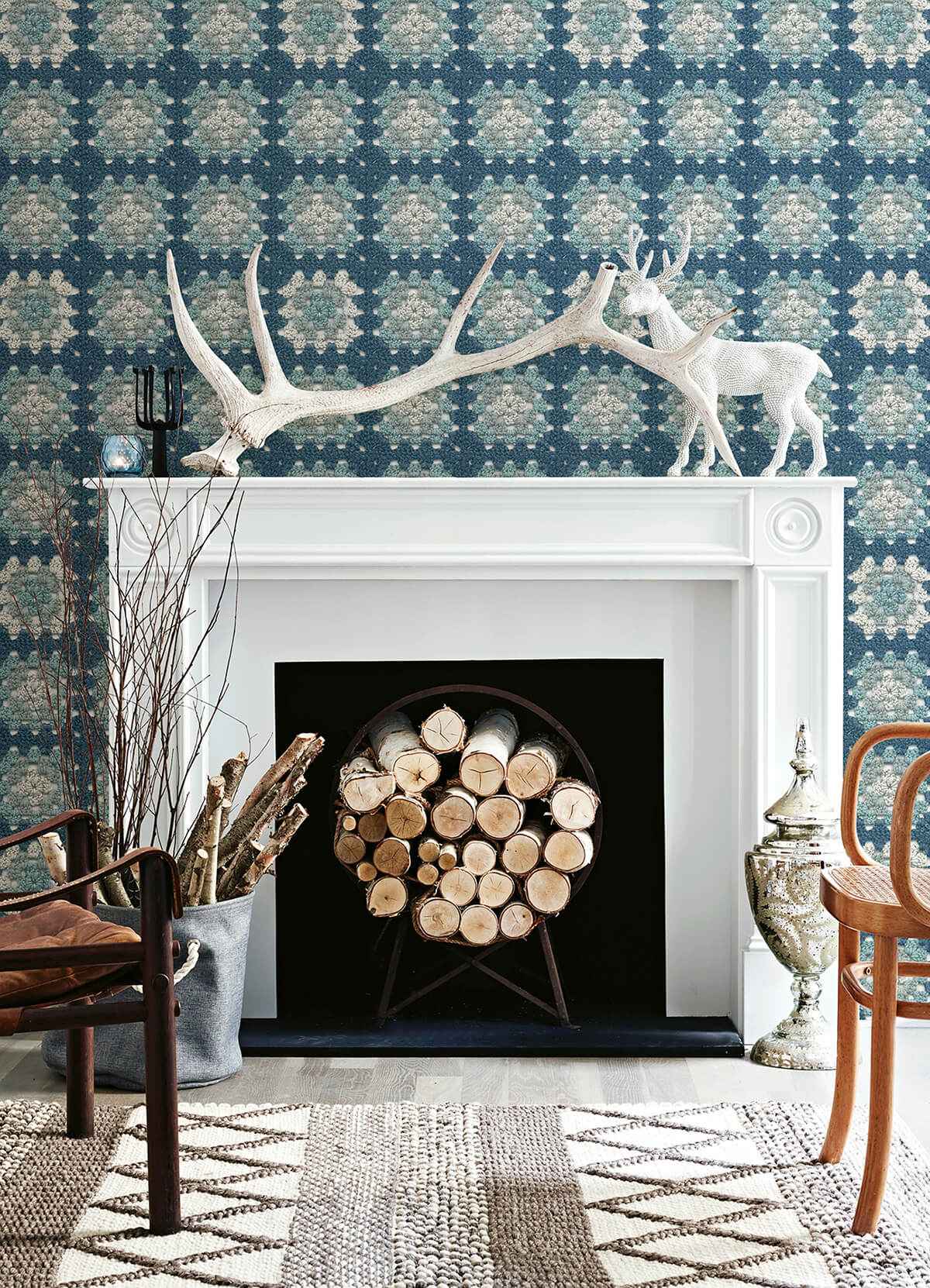 Maud Blue Crochet Geometric Wallpaper - York Wallcoverings - 3124-13864 - York Wallcoverings Wallpaper