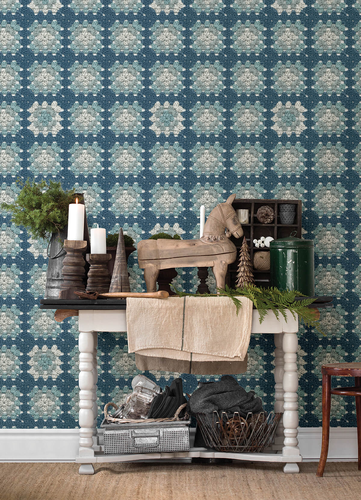 maud-blue-crochet-geometric-wallpaper-york-wallcoverings-3124-13864 - York Wallcoverings Wallpaper