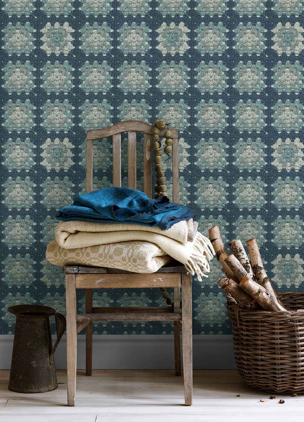 Maud Blue Crochet Geometric Wallpaper - York Wallcoverings - 3124-13864 - York Wallcoverings Wallpaper
