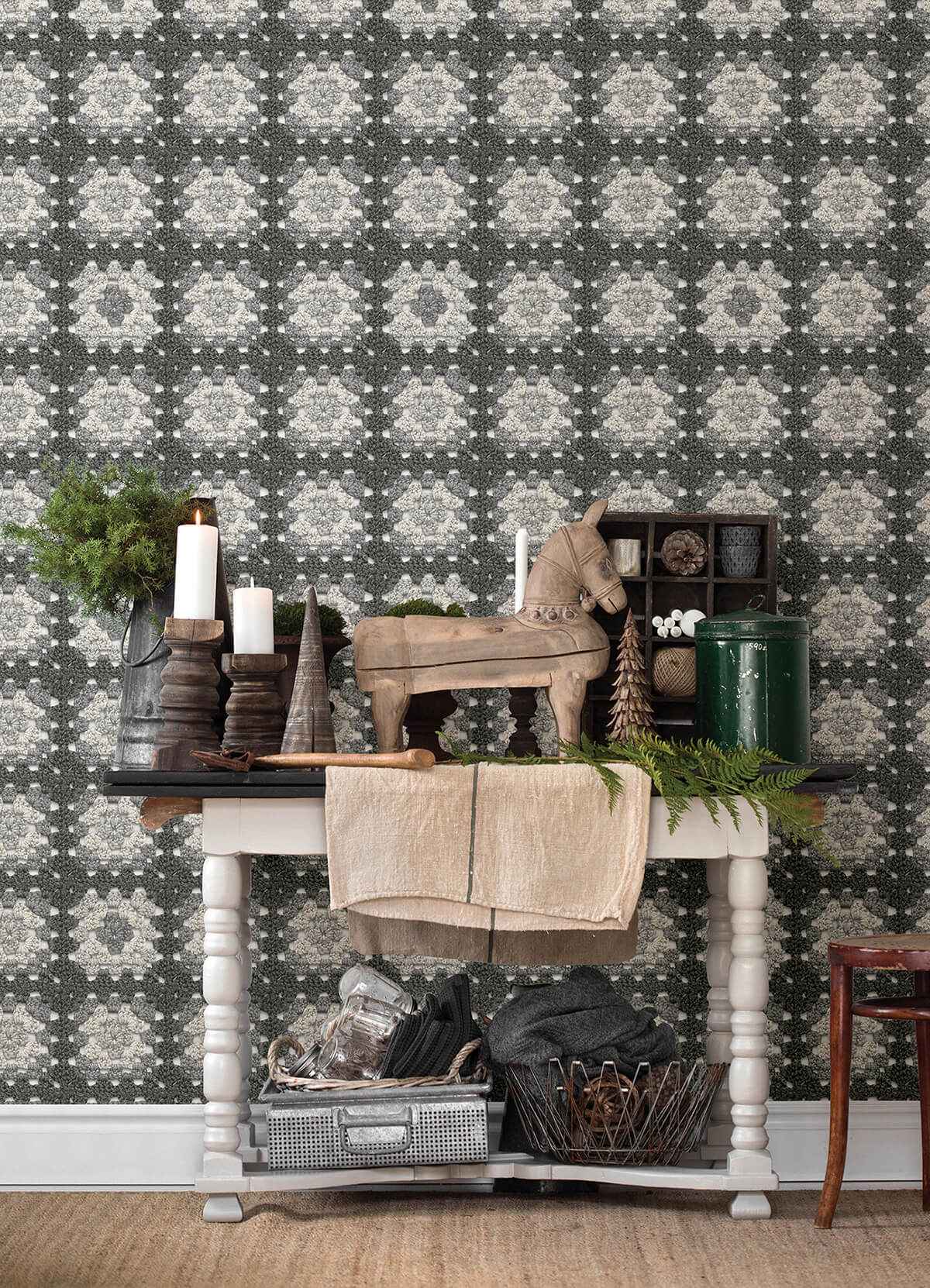 Maud Grey Crochet Geometric Wallpaper - York Wallcoverings - 3124-13865 - York Wallcoverings Wallpaper