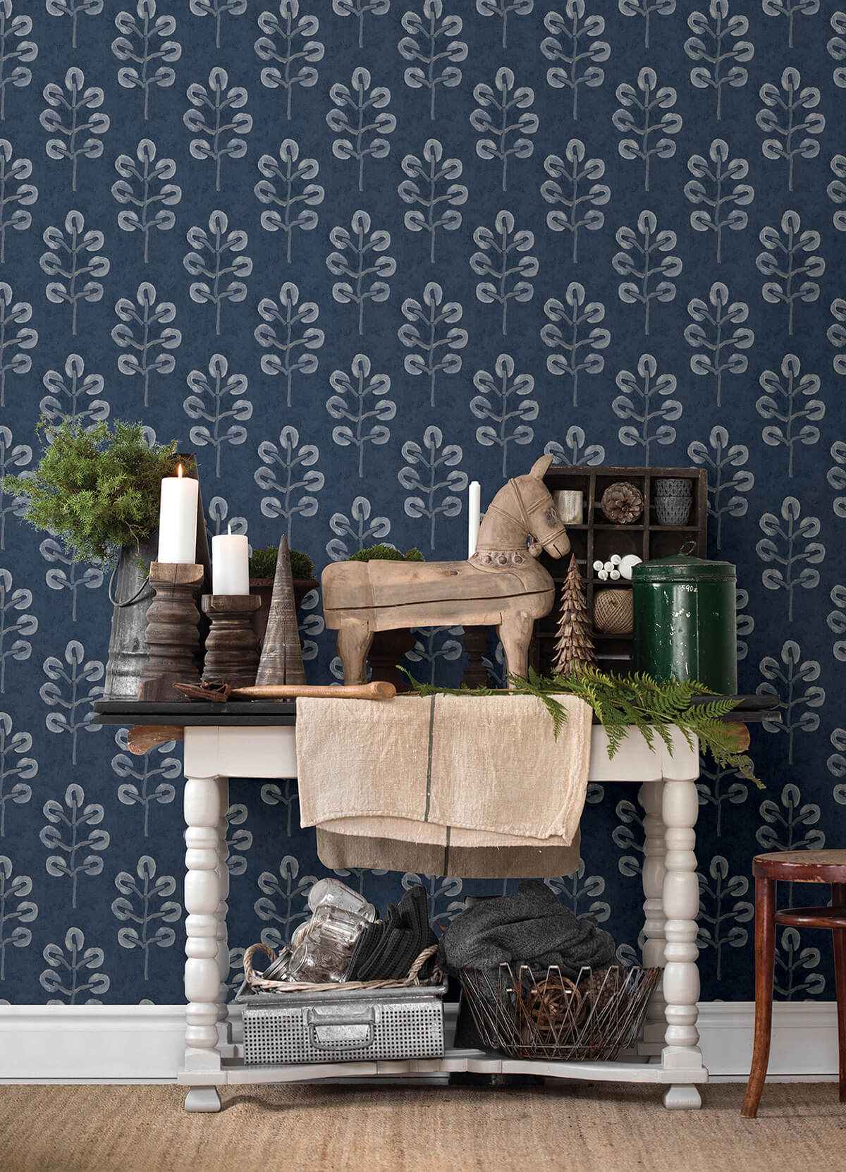 Plum Tree Dark Blue Botanical Wallpaper - York Wallcoverings - 3124-13872 - York Wallcoverings Wallpaper