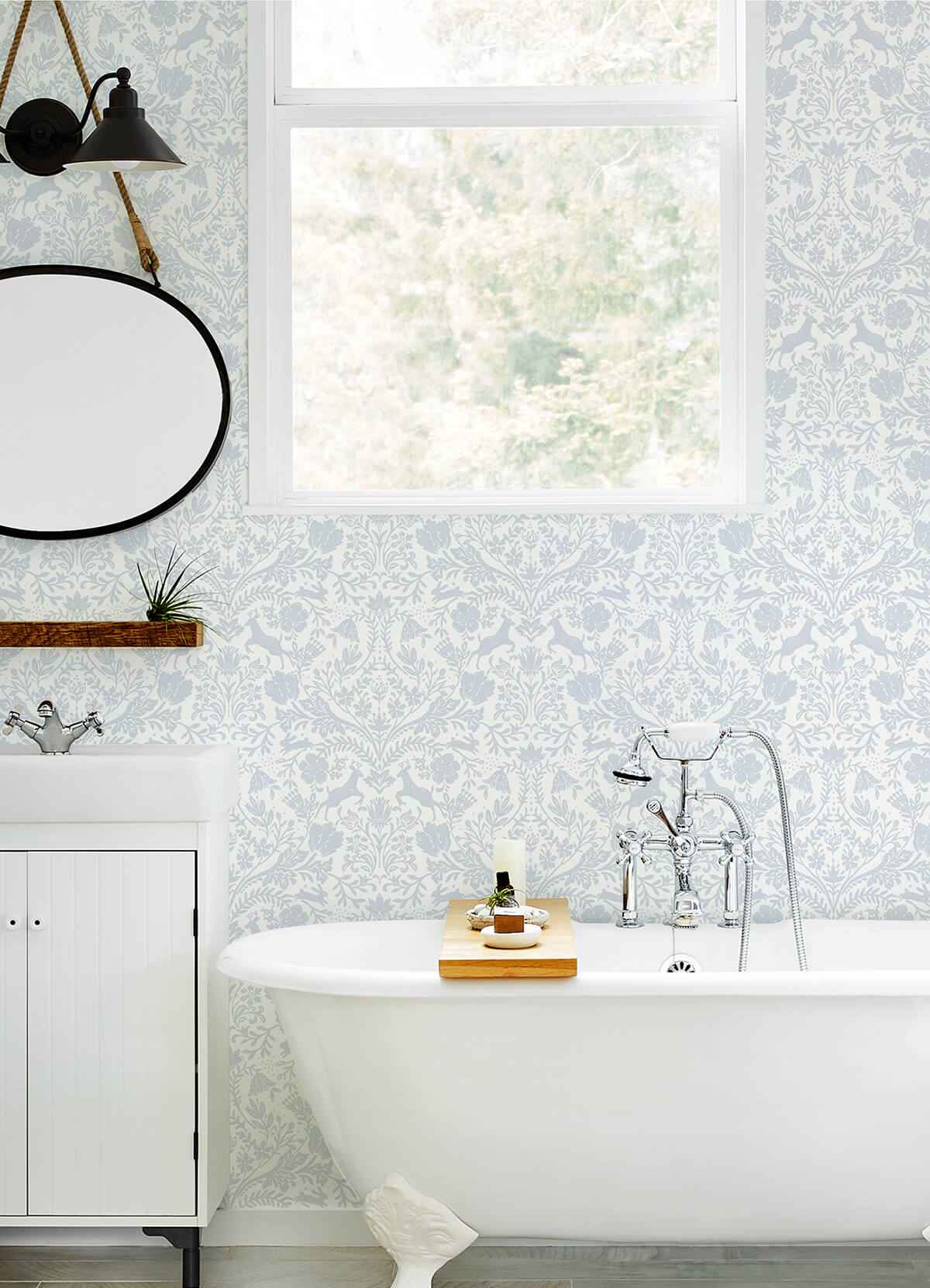 Forest Dance Light Blue Damask Wallpaper - York Wallcoverings - 3124-13882 - York Wallcoverings Wallpaper