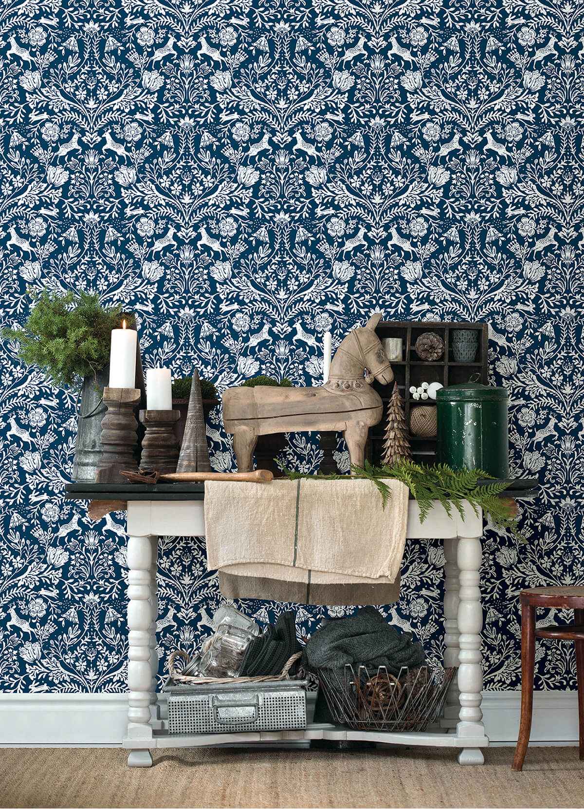 Forest Dance Navy Damask Wallpaper - York Wallcoverings - 3124-13883 - York Wallcoverings Wallpaper