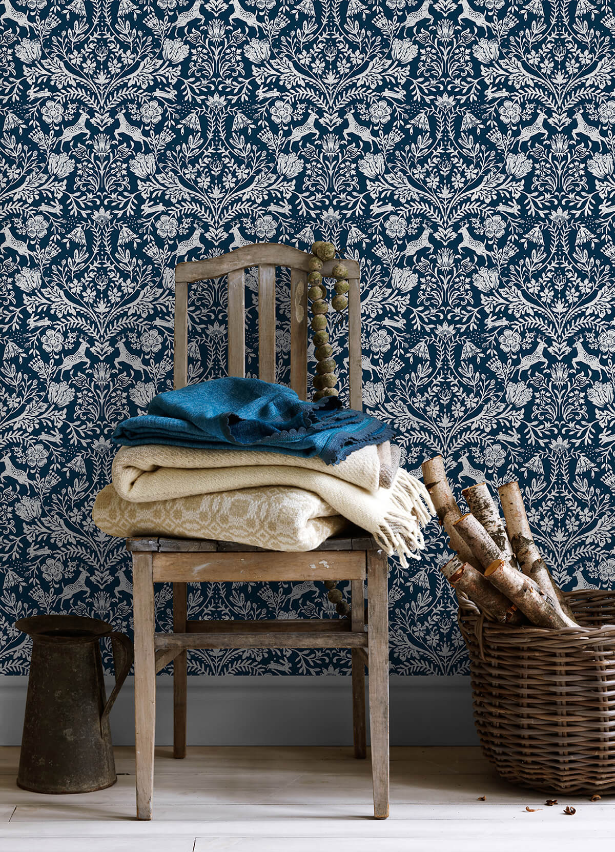 forest-dance-navy-damask-wallpaper-york-wallcoverings-3124-13883 - York Wallcoverings Wallpaper