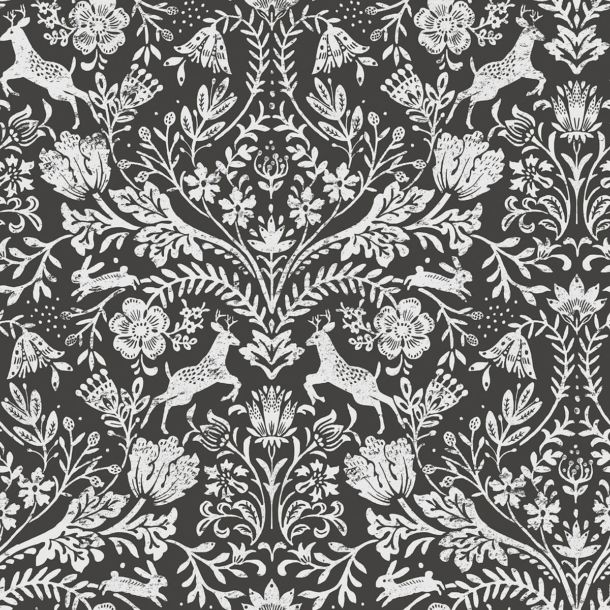 forest-dance-charcoal-damask-wallpaper-york-wallcoverings-3124-13885 - York Wallcoverings Wallpaper