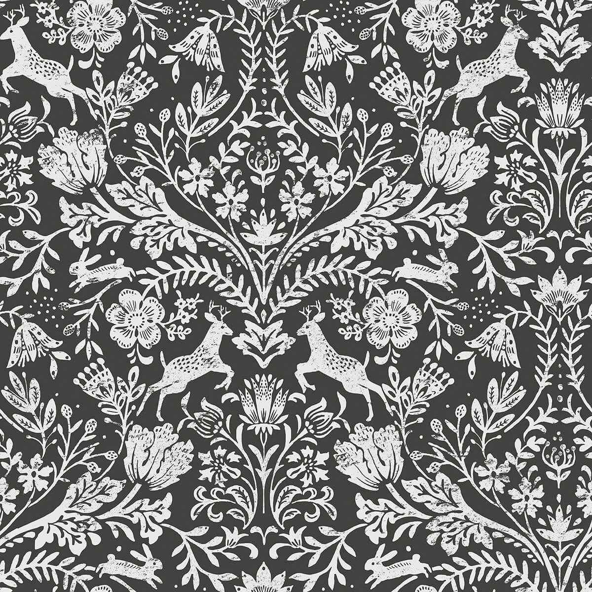 Forest Dance Charcoal Damask Wallpaper - York Wallcoverings - 3124-13885 - York Wallcoverings Wallpaper