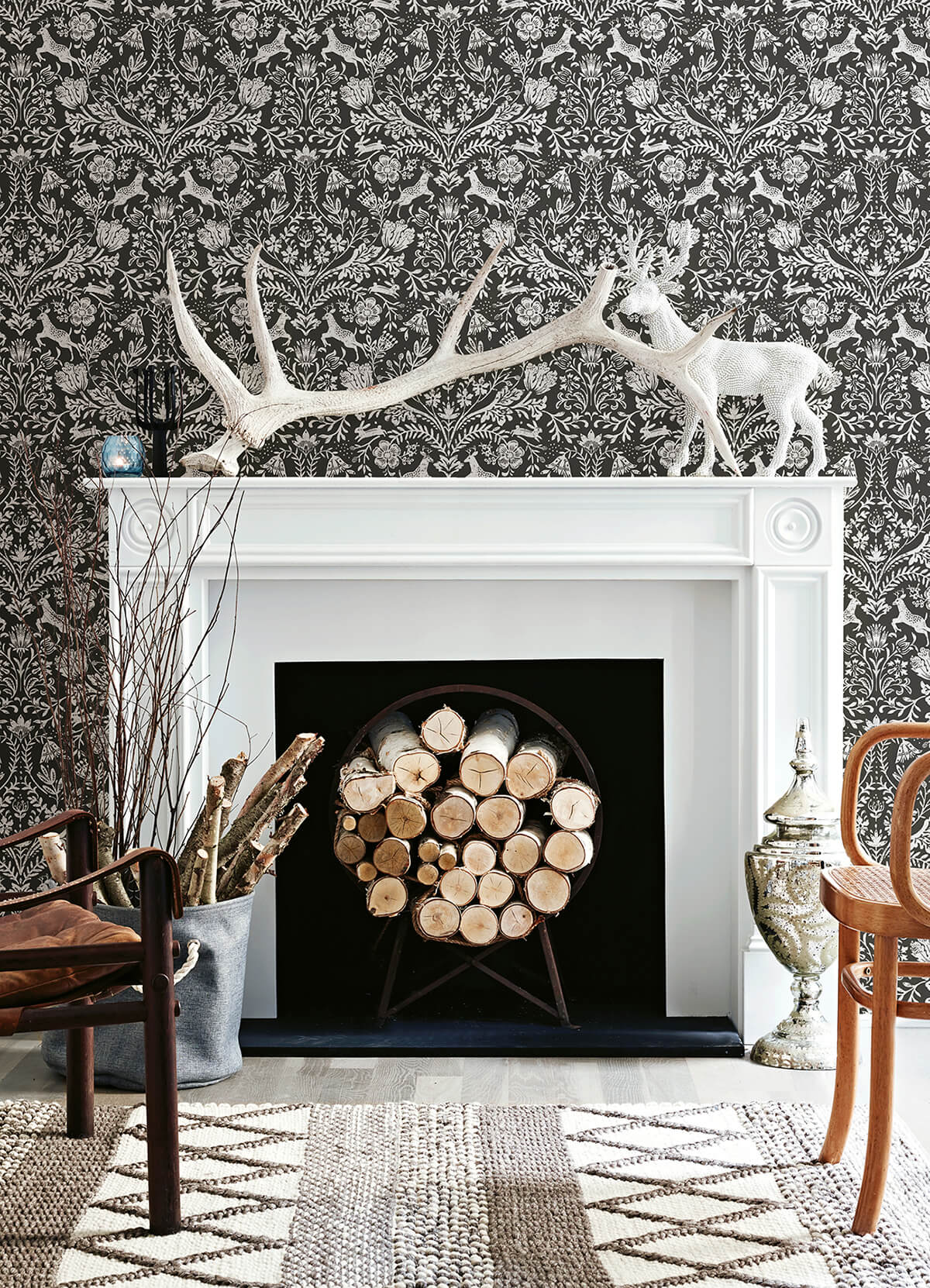 forest-dance-charcoal-damask-wallpaper-york-wallcoverings-3124-13885 - York Wallcoverings Wallpaper