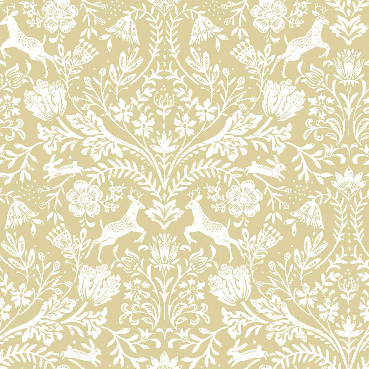 Forest Dance Honey Damask Wallpaper - York Wallcoverings - 3124-13886