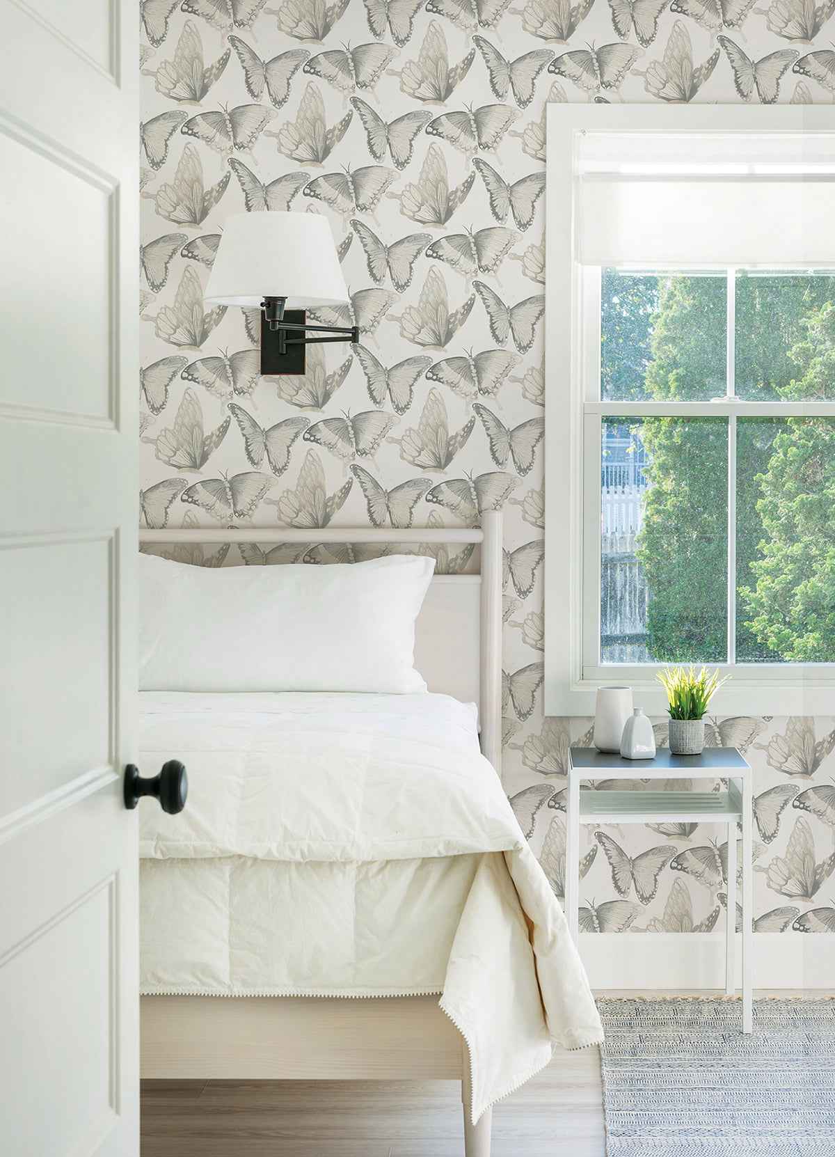 janetta-grey-butterfly-wallpaper-york-wallcoverings-3124-13931 - York Wallcoverings Wallpaper