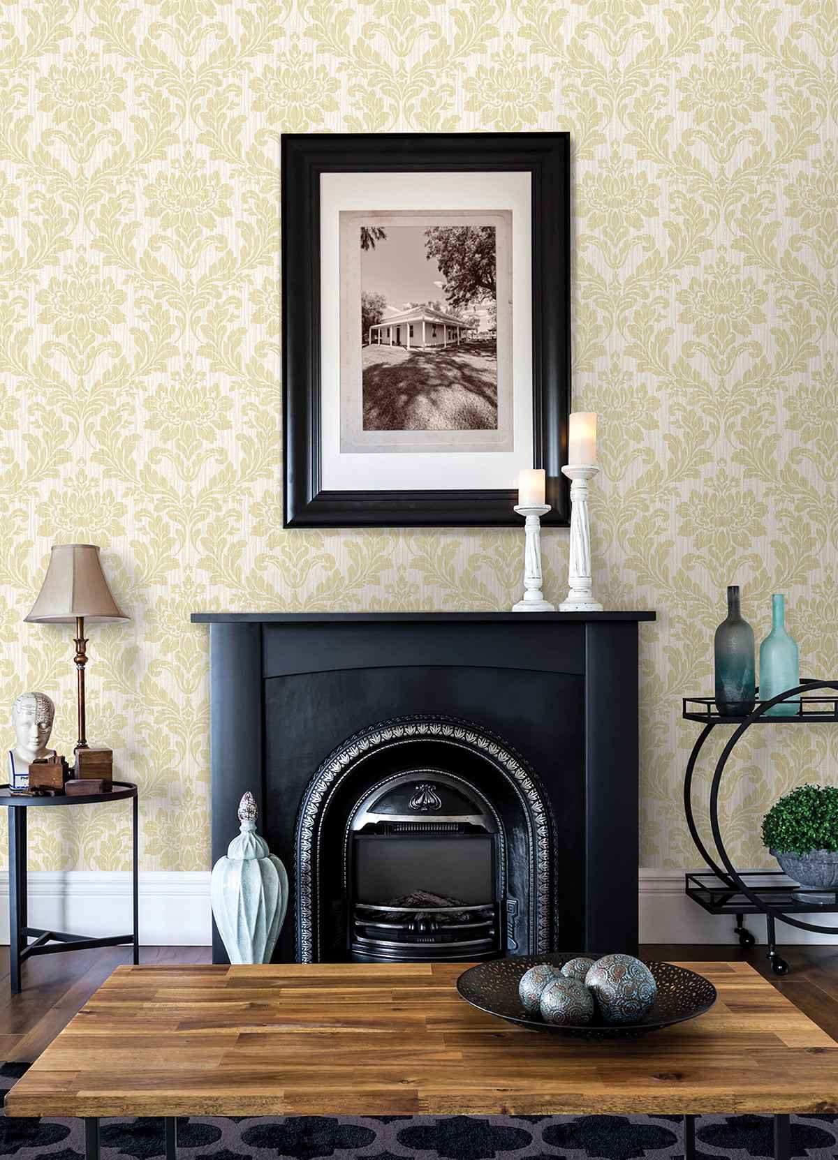 galois-gold-damask-wallpaper-york-wallcoverings-4025-82514 - York Wallcoverings Wallpaper