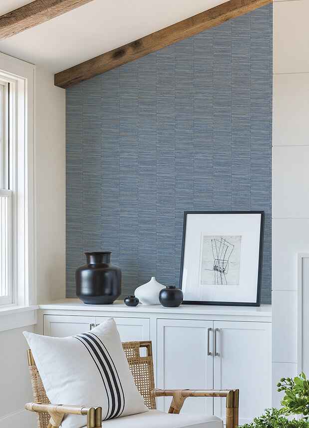 Jenga Blue Striped Column Wallpaper - York Wallcoverings - 2988-70602 - York Wallcoverings Wallpaper
