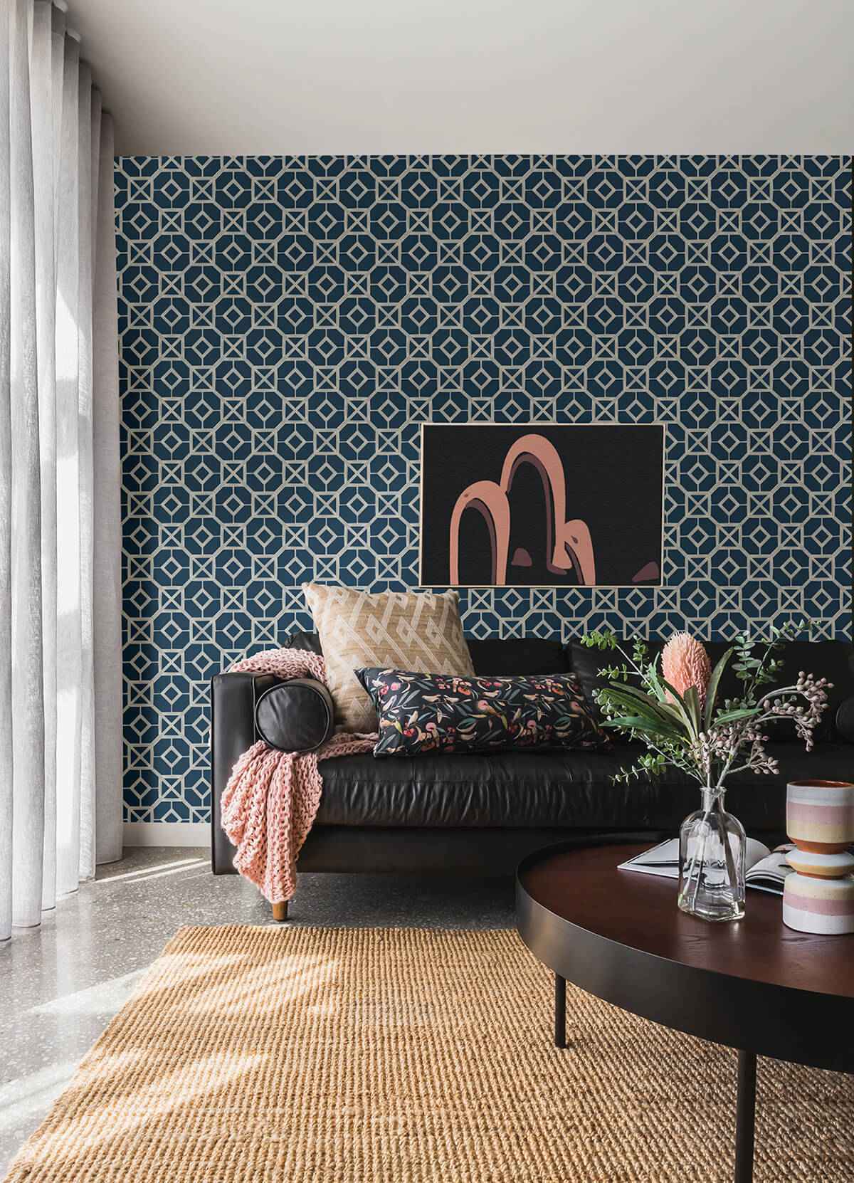 livia-dark-blue-trellis-wallpaper-york-wallcoverings-4014-26411 - York Wallcoverings Wallpaper